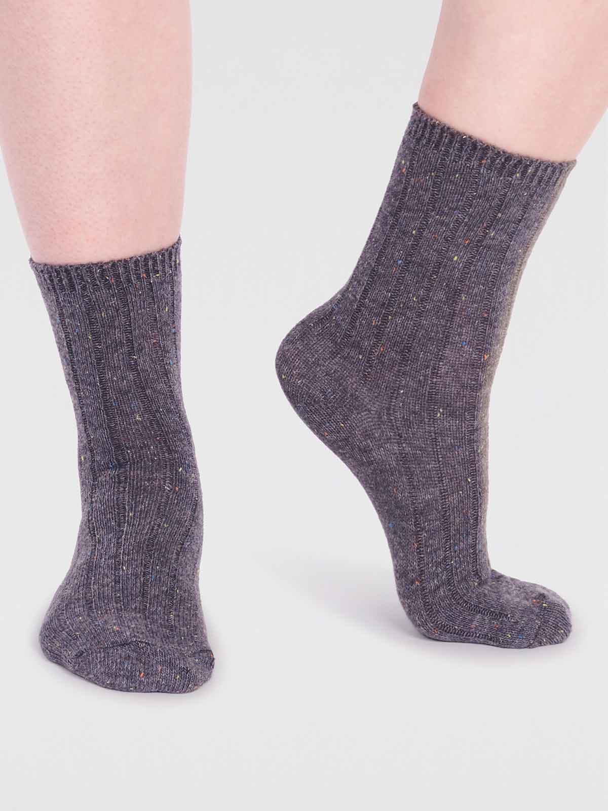 Ryleigh Ribbed Wool Blend Fleck Socks - Grey Marle