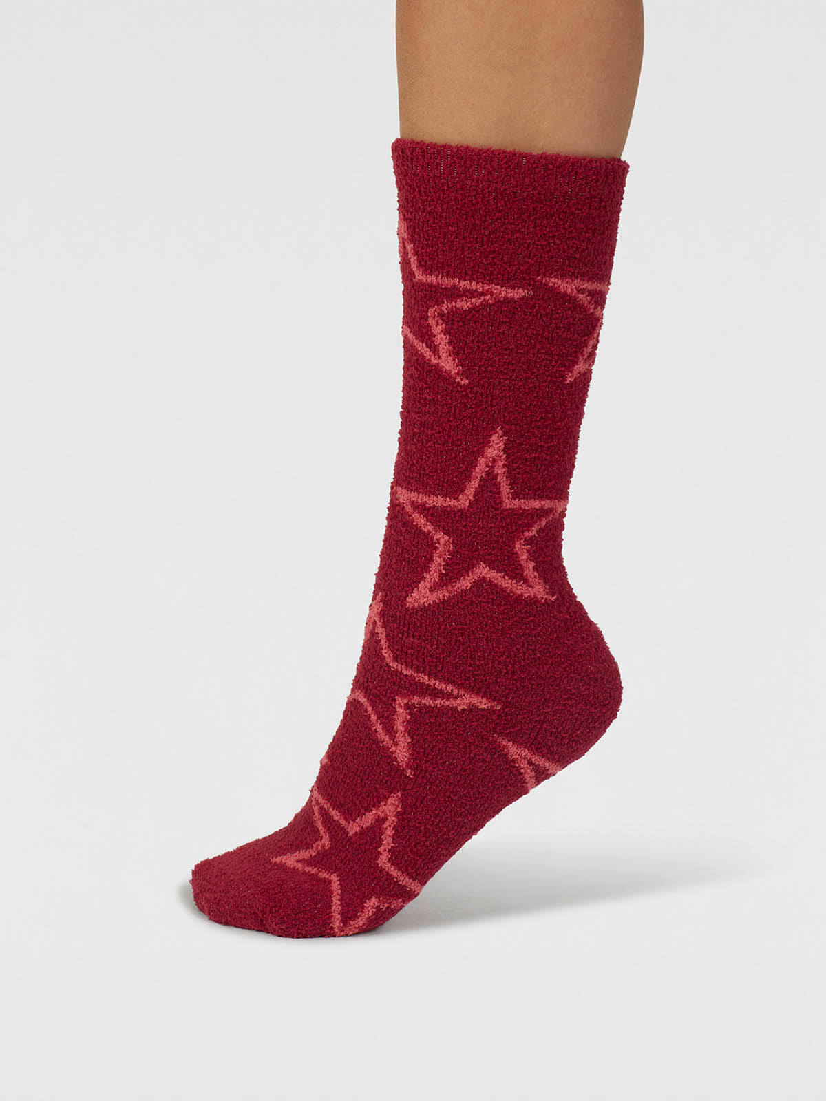 Marjorie Fluffy Slipper Socks - Elderberry Red