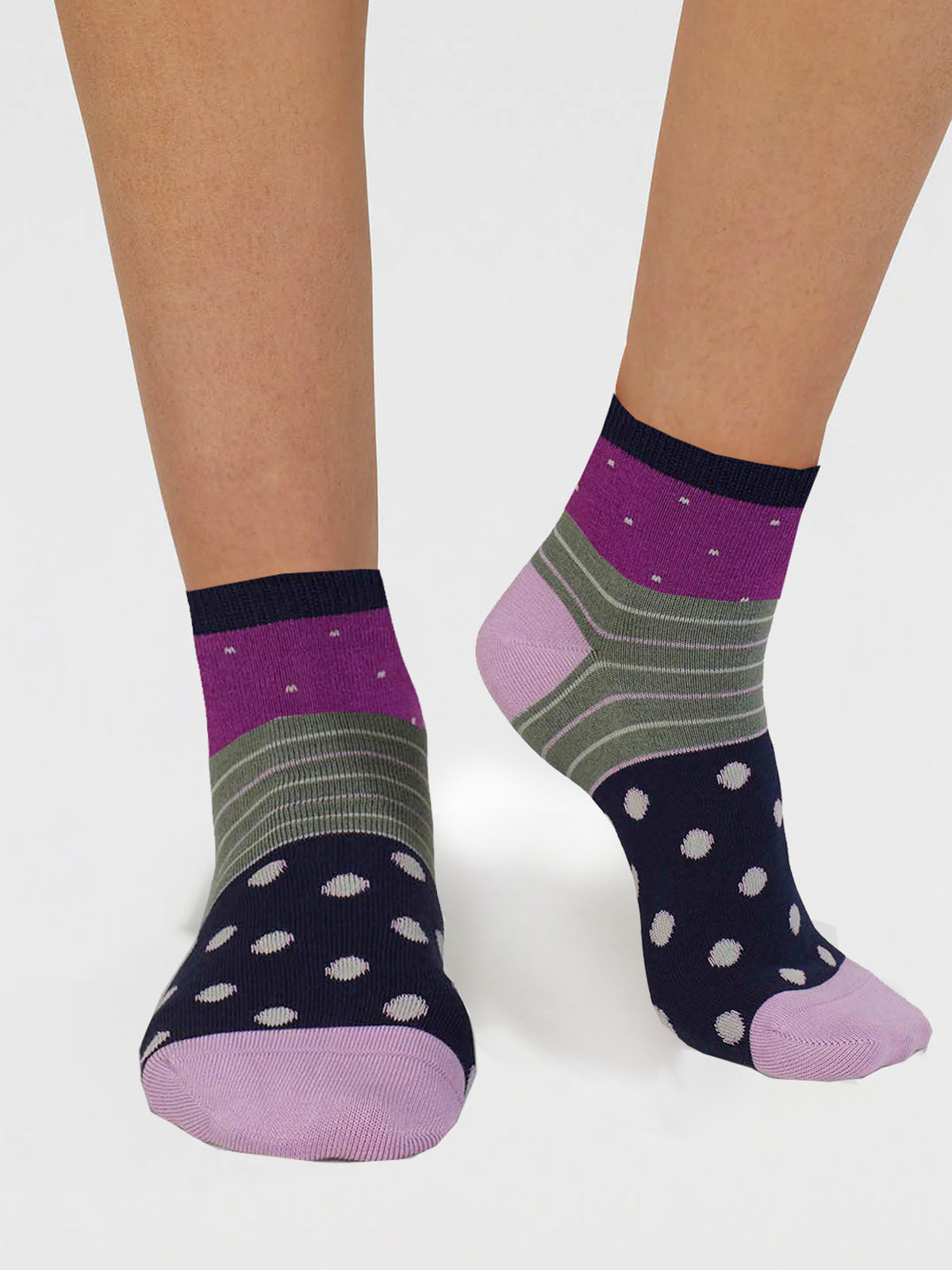 Rondel Spot And Stripe Bamboo Socks - Magenta Pink