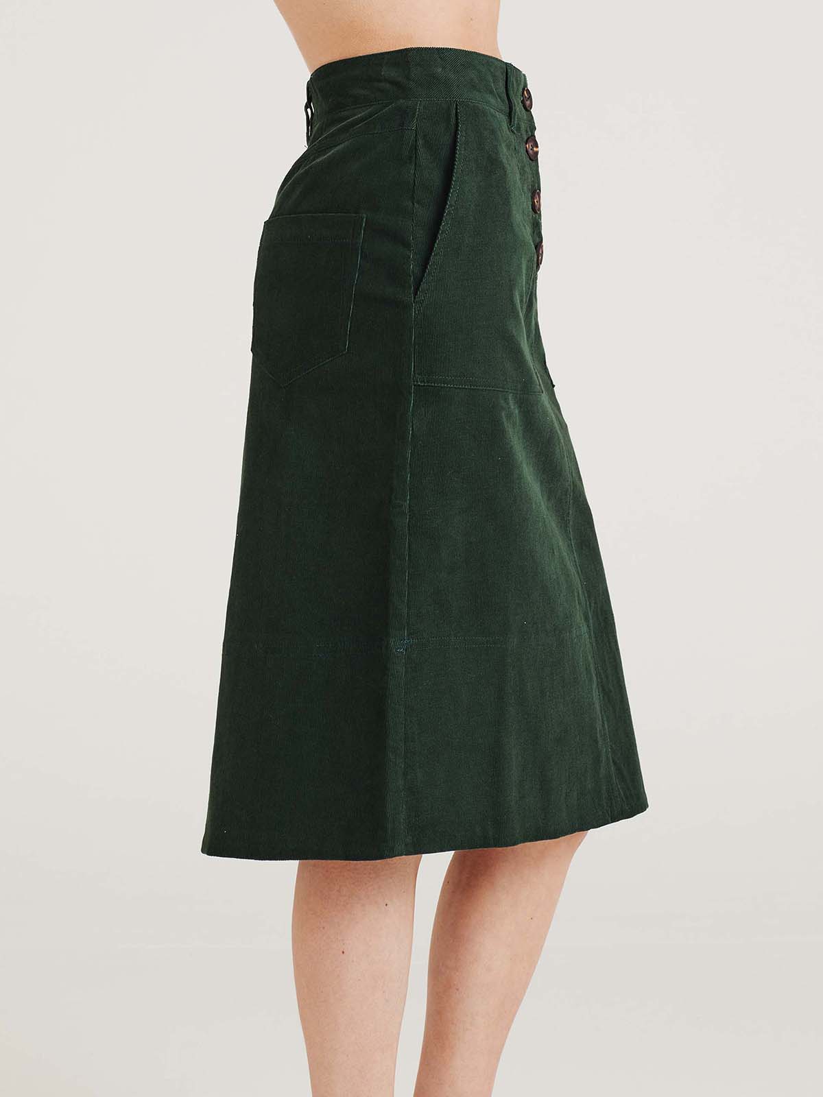 Milou Organic Cotton Corduroy Midi Skirt - Forest Green