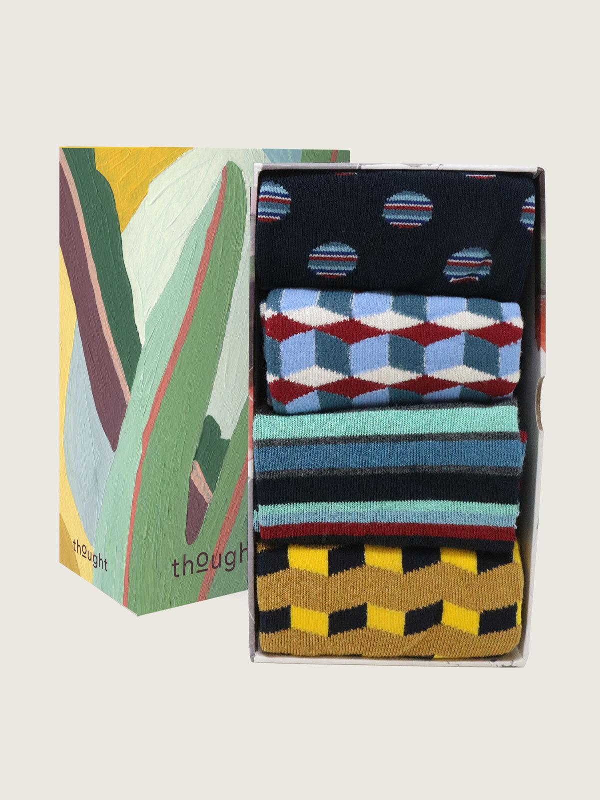 GOTS Fun Geometric  Box Of 4 Socks - Multi - Thought Clothing UK