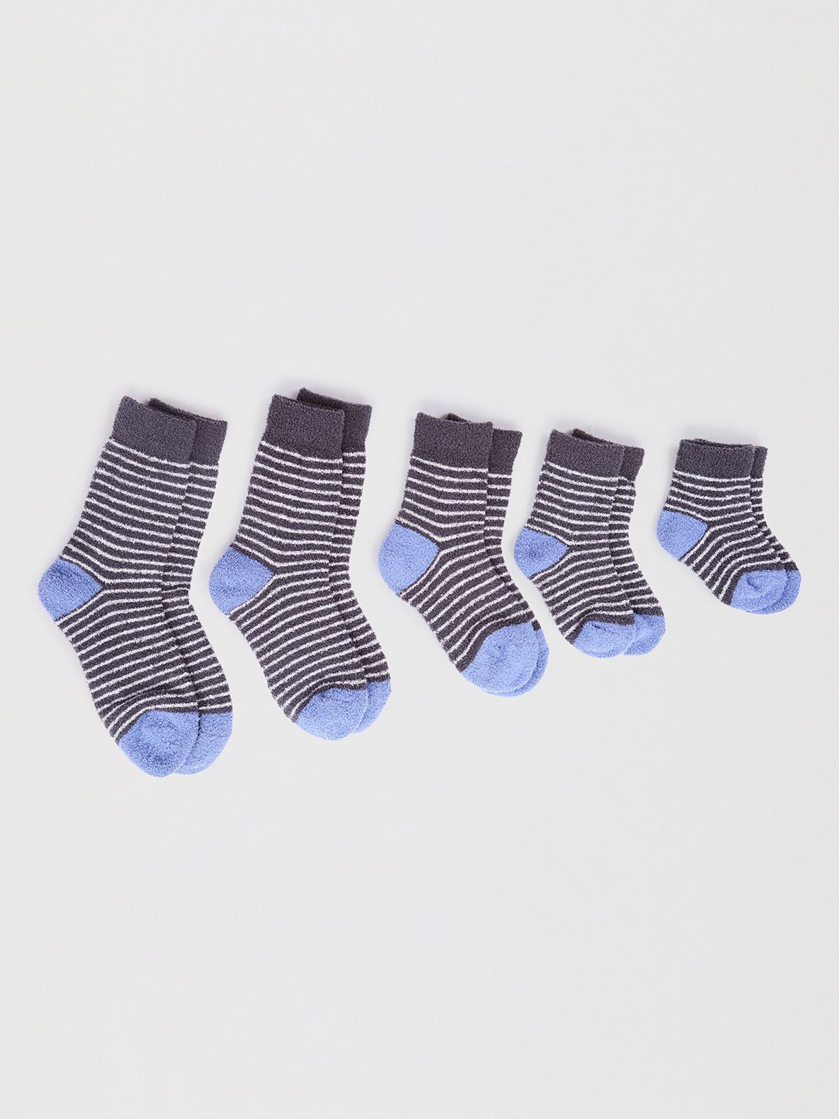 Sammie Kids' Recycled Polyester Stripe Fluffy Sock - Dark Grey Marle