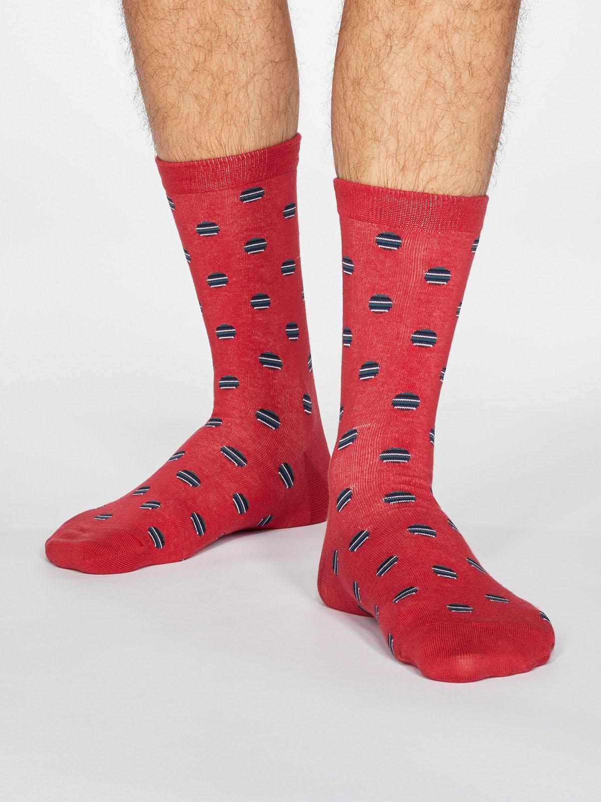Grayson Spot Stripe Socks - Berry Red - Thought Clothing UK