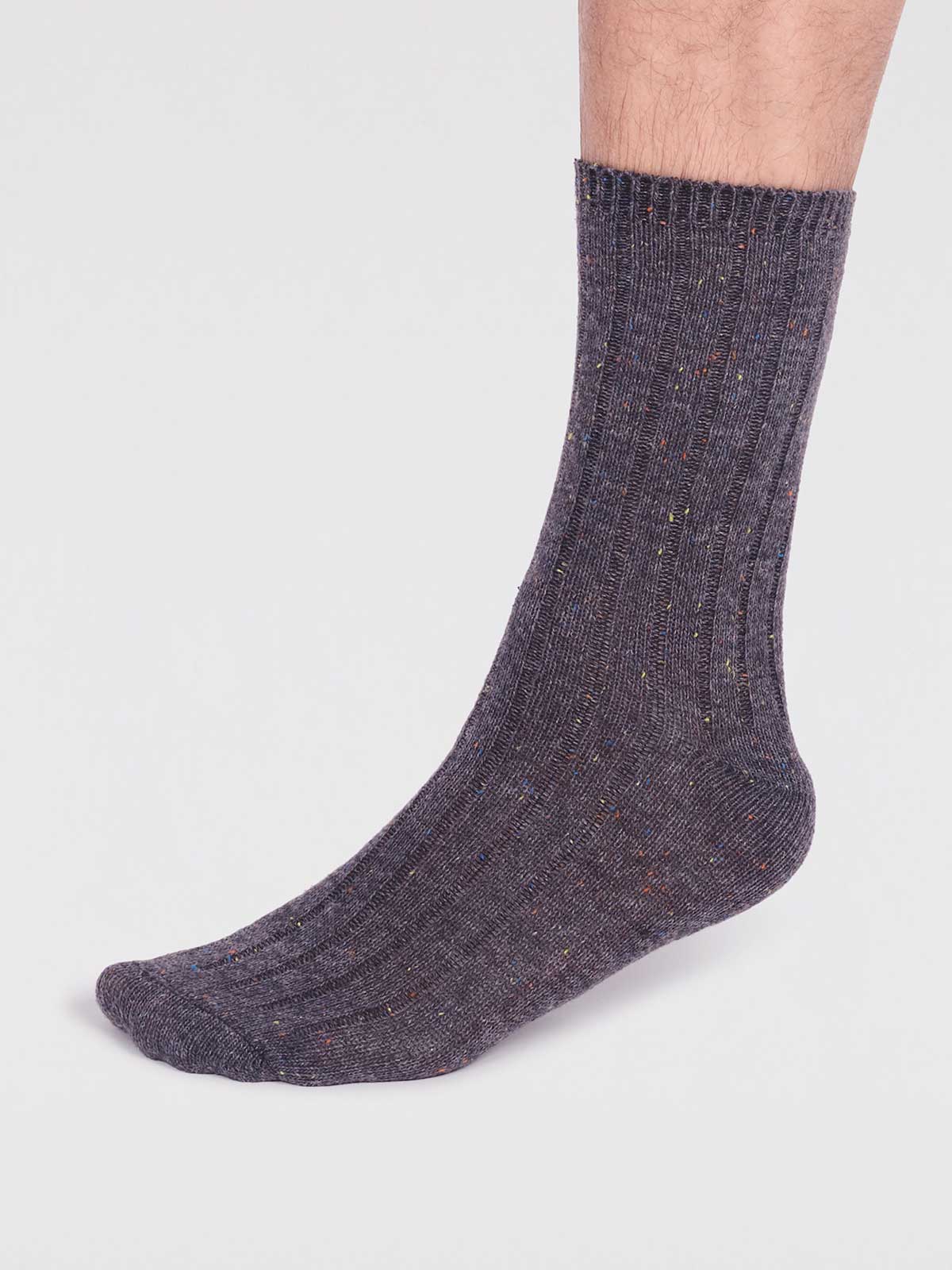 Aaron Ribbed Wool Blend Fleck Socks - Grey Marle