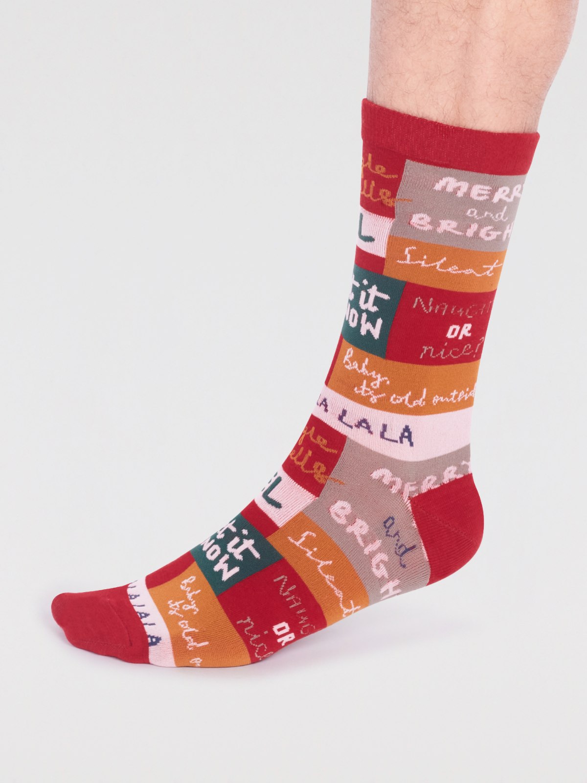 Caleb Organic Cotton Christmas Slogan Socks - Bright Red