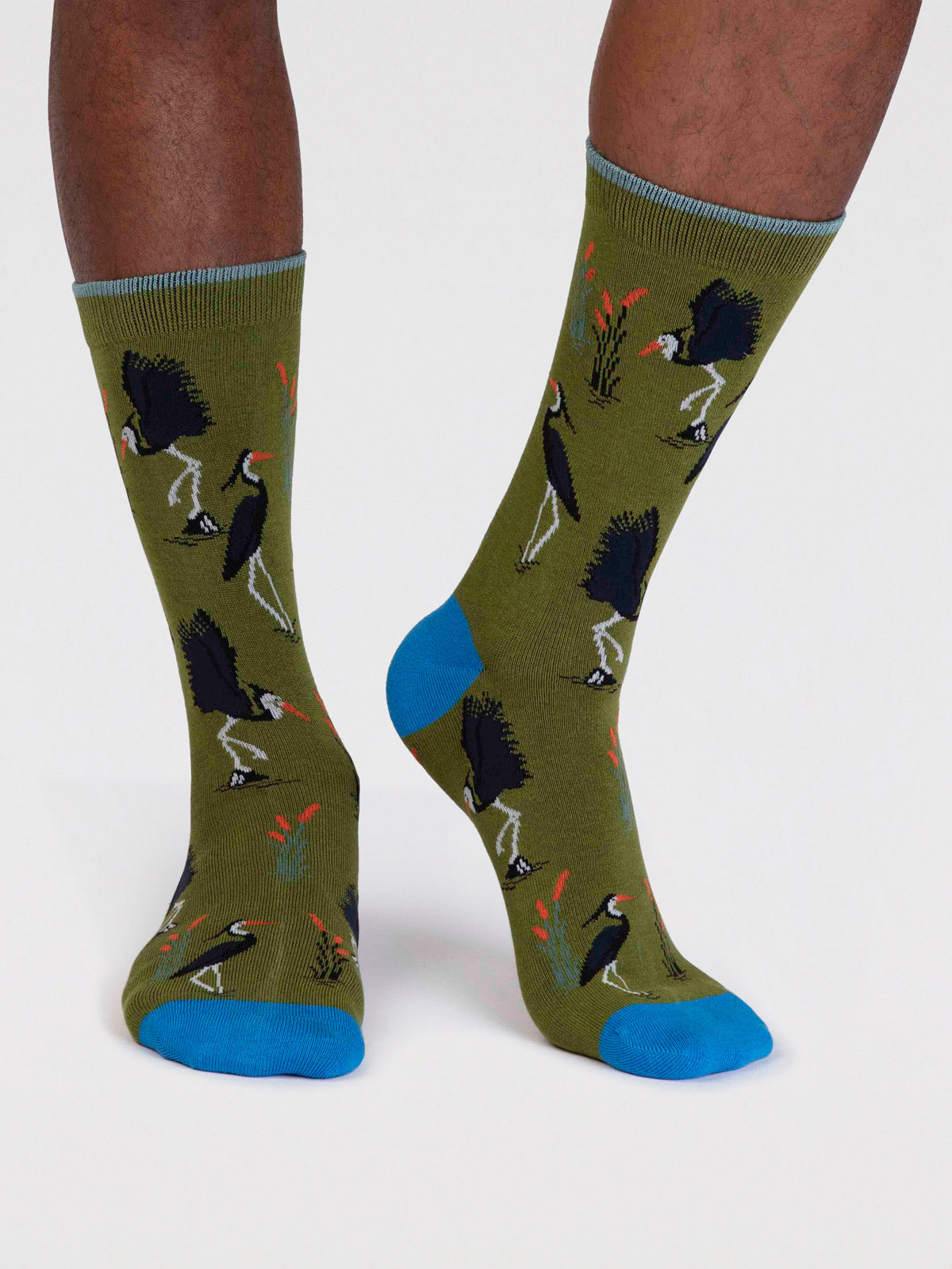 Gino Bamboo Heron Bird Socks - Moss Green