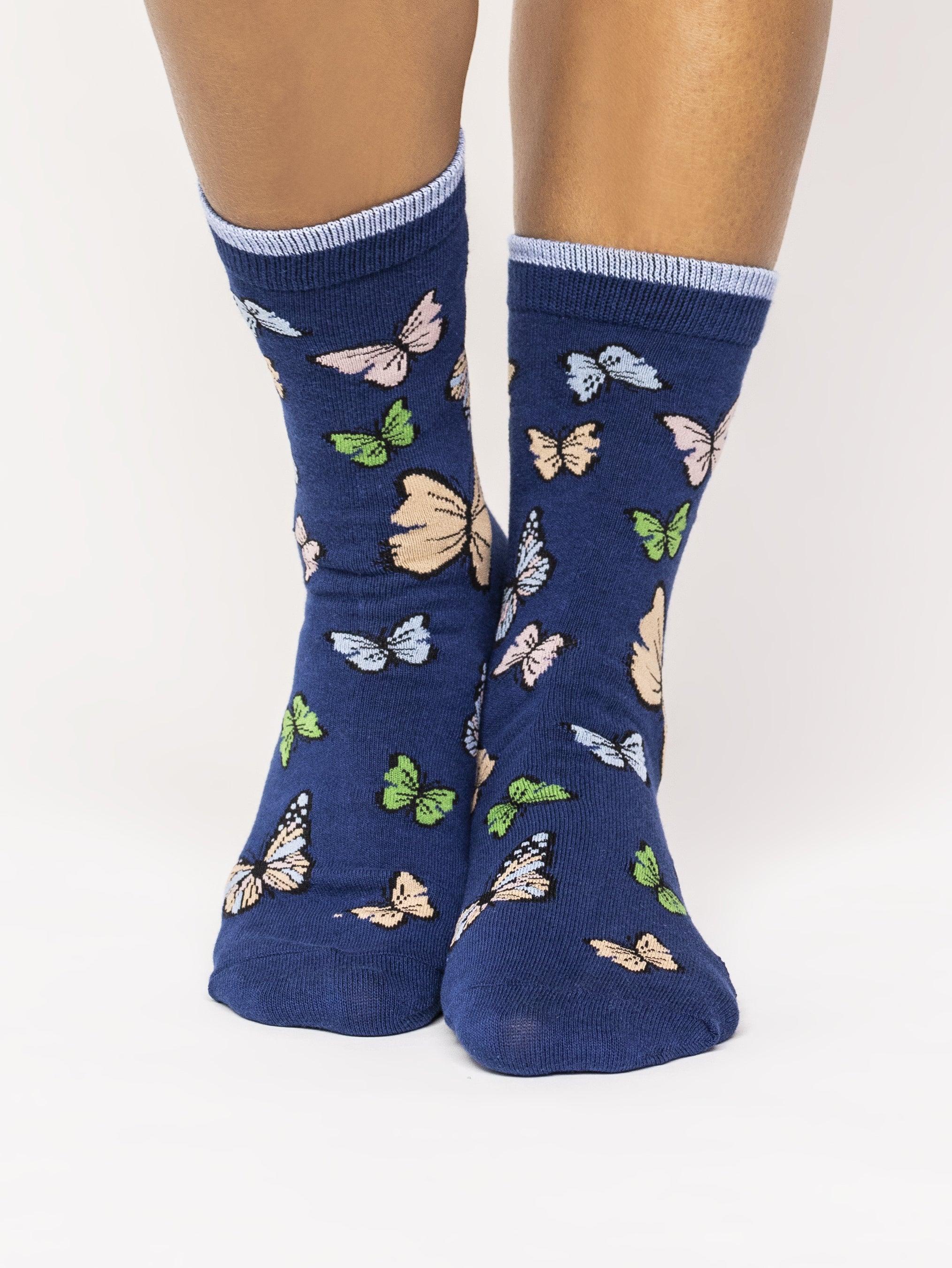 GOTS Butterfly Socks - Twilight Blue - Thought Clothing UK