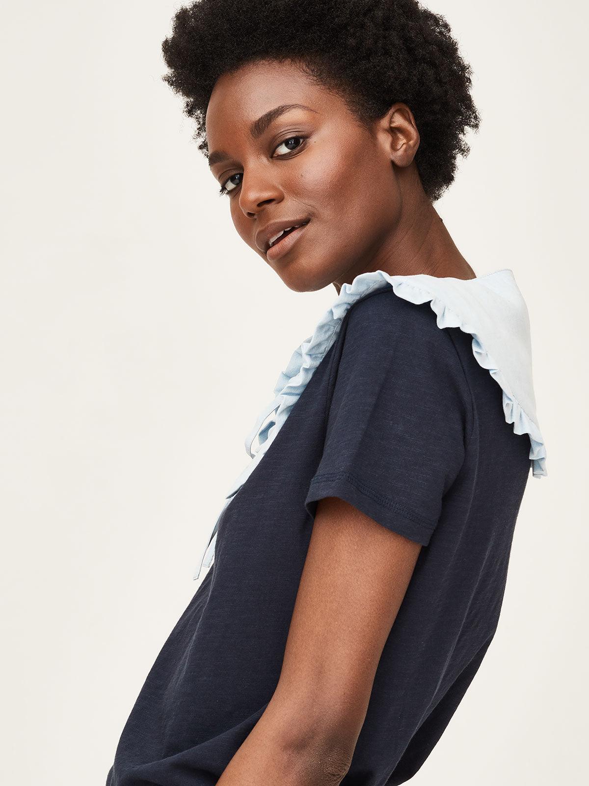 Shalissa Plain Tie Front Collar - Chambray Blue - Thought Clothing UK