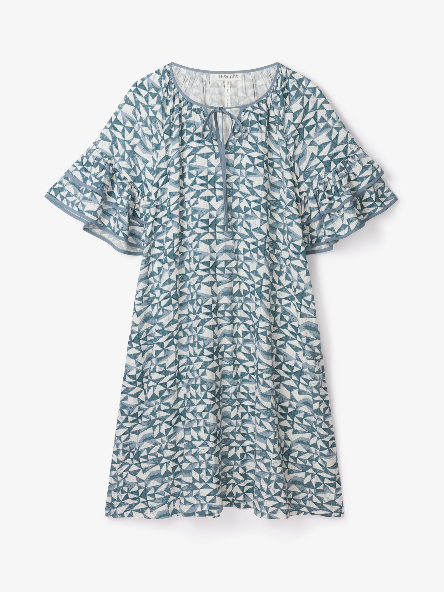 Skye Lenzing™ Ecovero™ Geometric Print Ruffle Dress - Dusky Blue