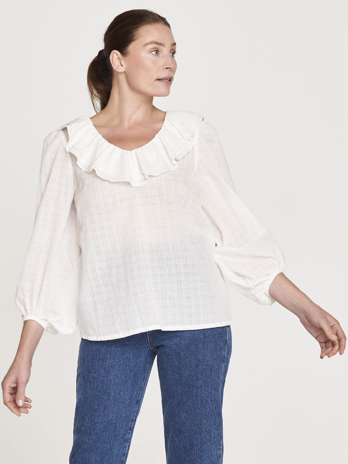 Dianella Organic Cotton Frill Neck Blouse - Thought Clothing UK