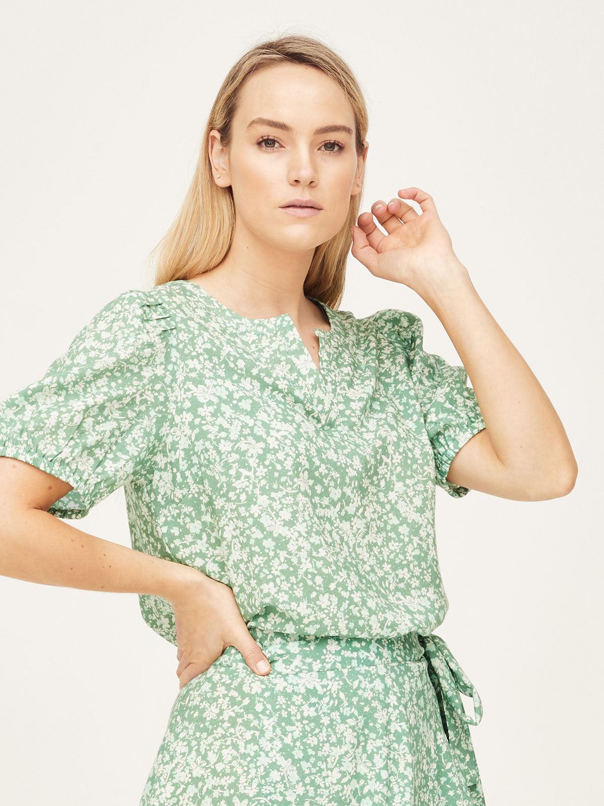 Cassia Tencel™  Puff Sleeve Floral Top - Thought Clothing UK