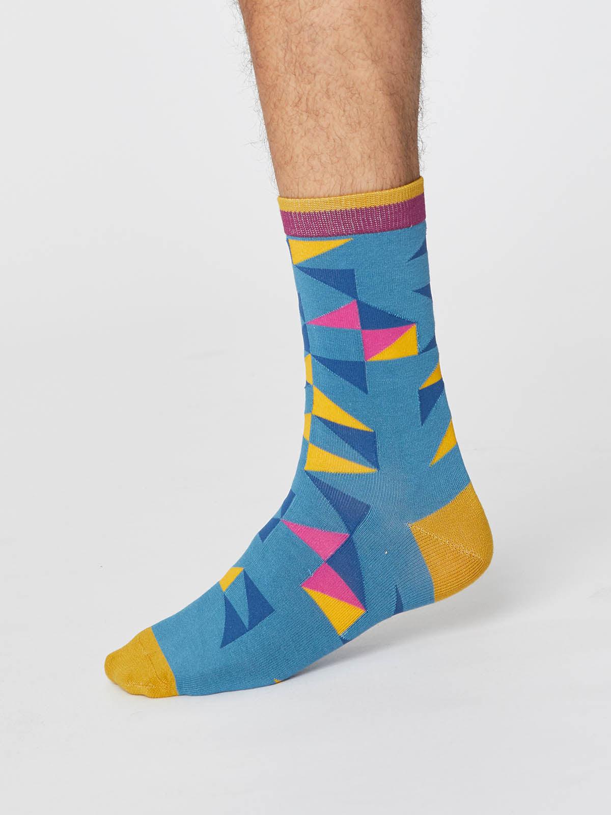 Triangle Patterned Bamboo Socks - Dusty Blue - Thought Clothing UK