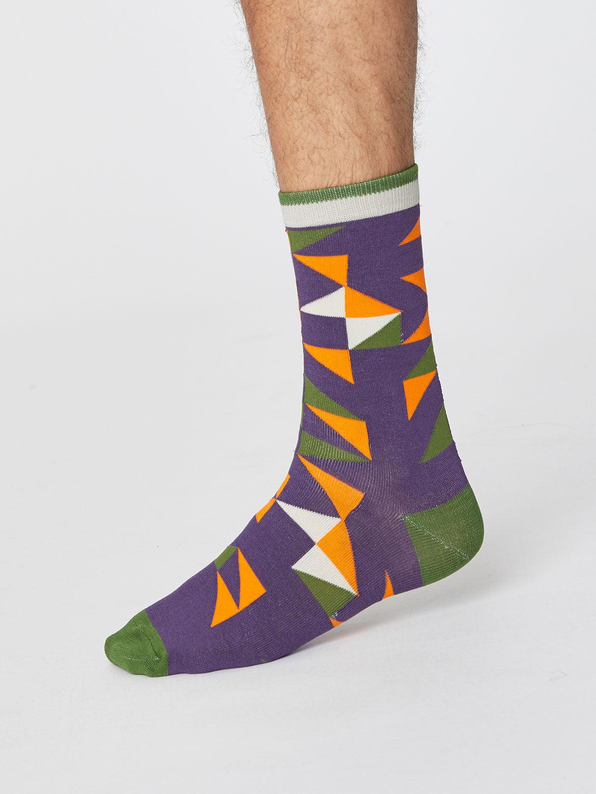Triangle Patterned Bamboo Socks - Plum - Thought Clothing UK