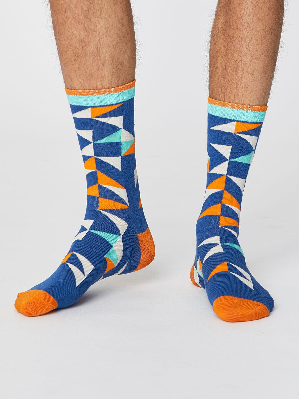 Triangle Patterned Bamboo Socks - Royal Blue - Thought Clothing UK