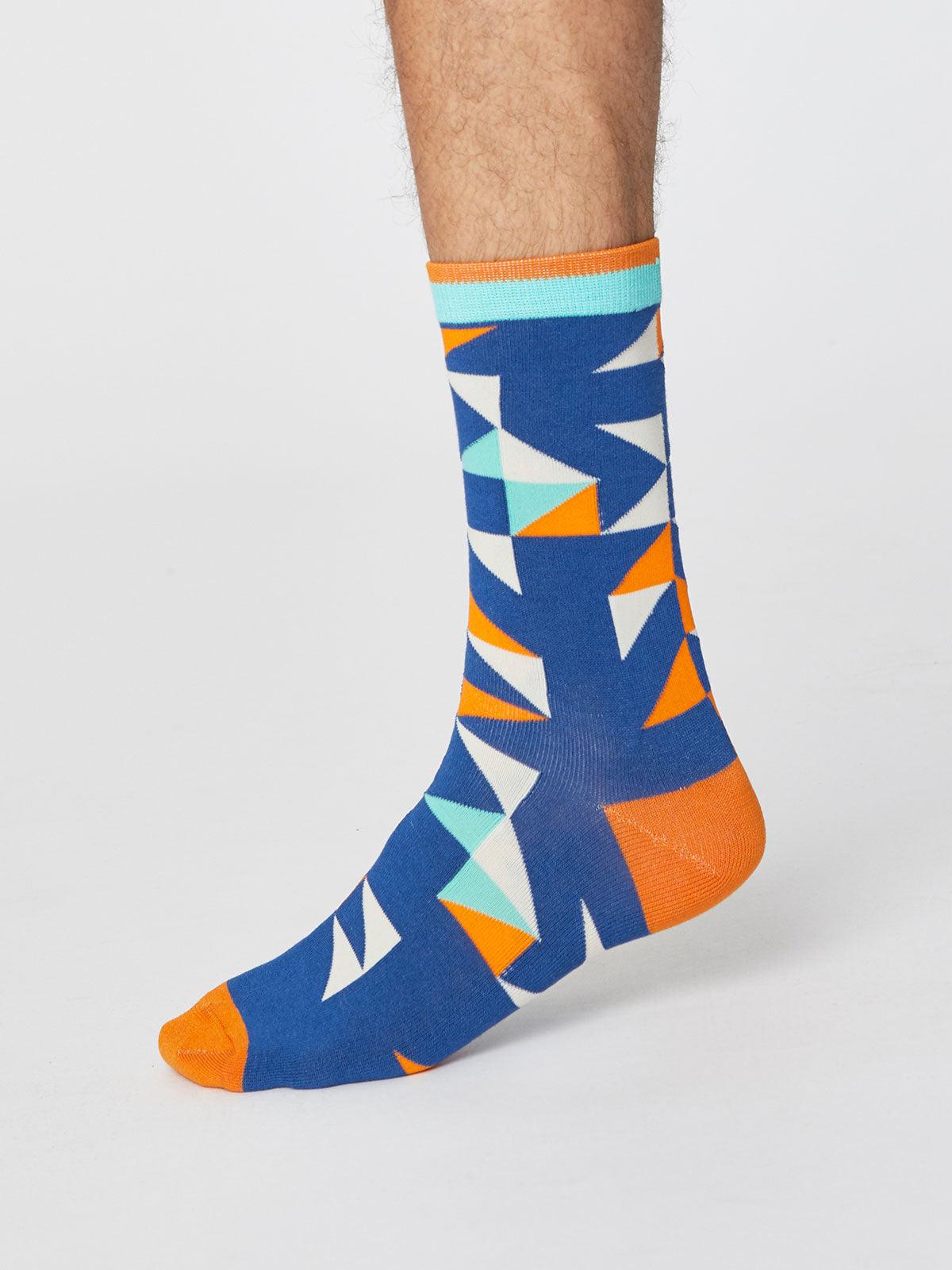 Triangle Patterned Bamboo Socks - Royal Blue - Thought Clothing UK