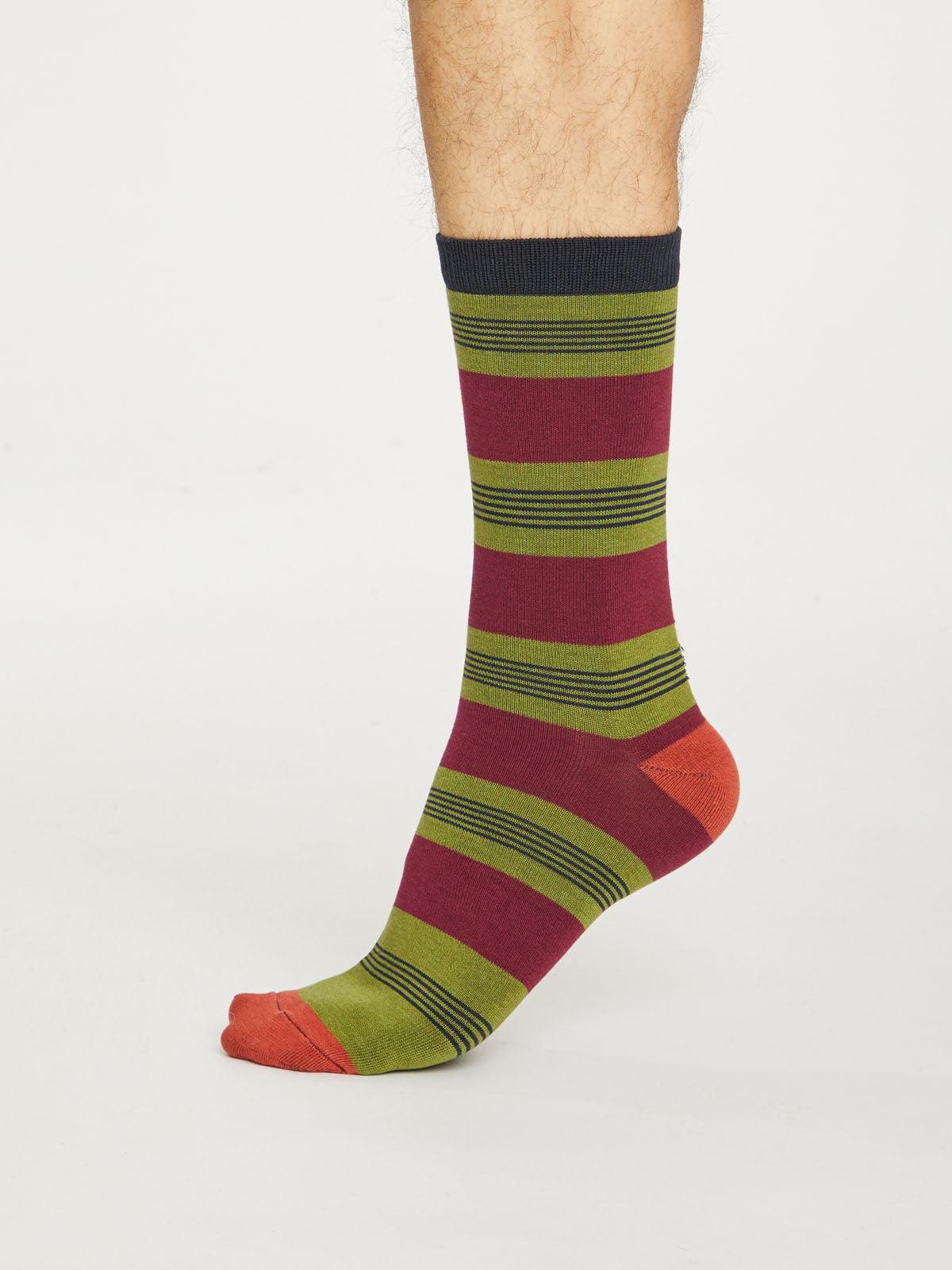 Jesper Stripe Socks - Olive - Thought Clothing UK