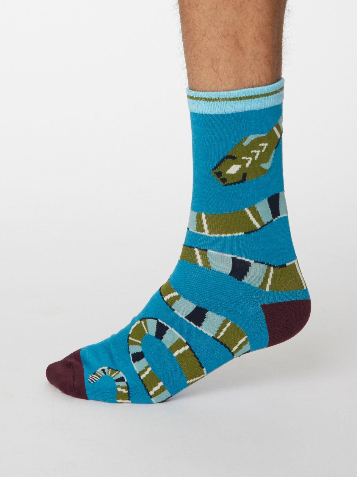 Serpent Bamboo Snake Socks - Mosaic Blue - Thought Clothing UK