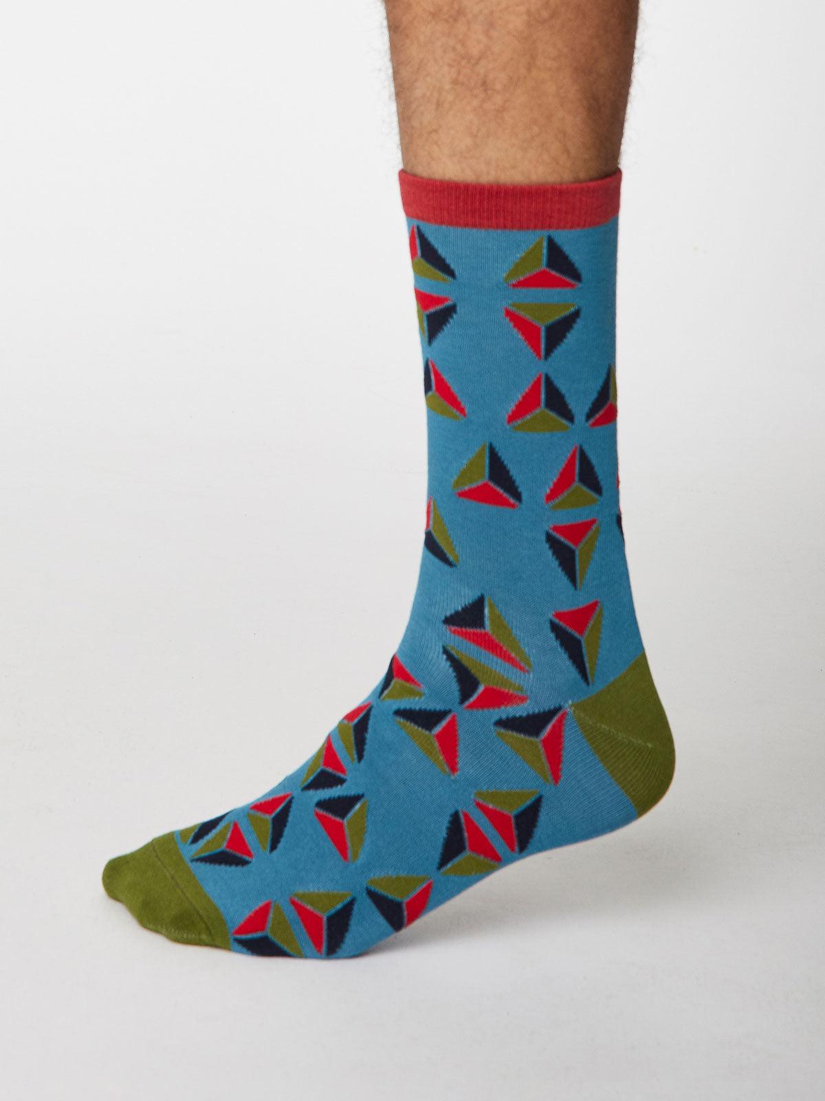 Geometrico Socks - Dusty Blue - Thought Clothing UK