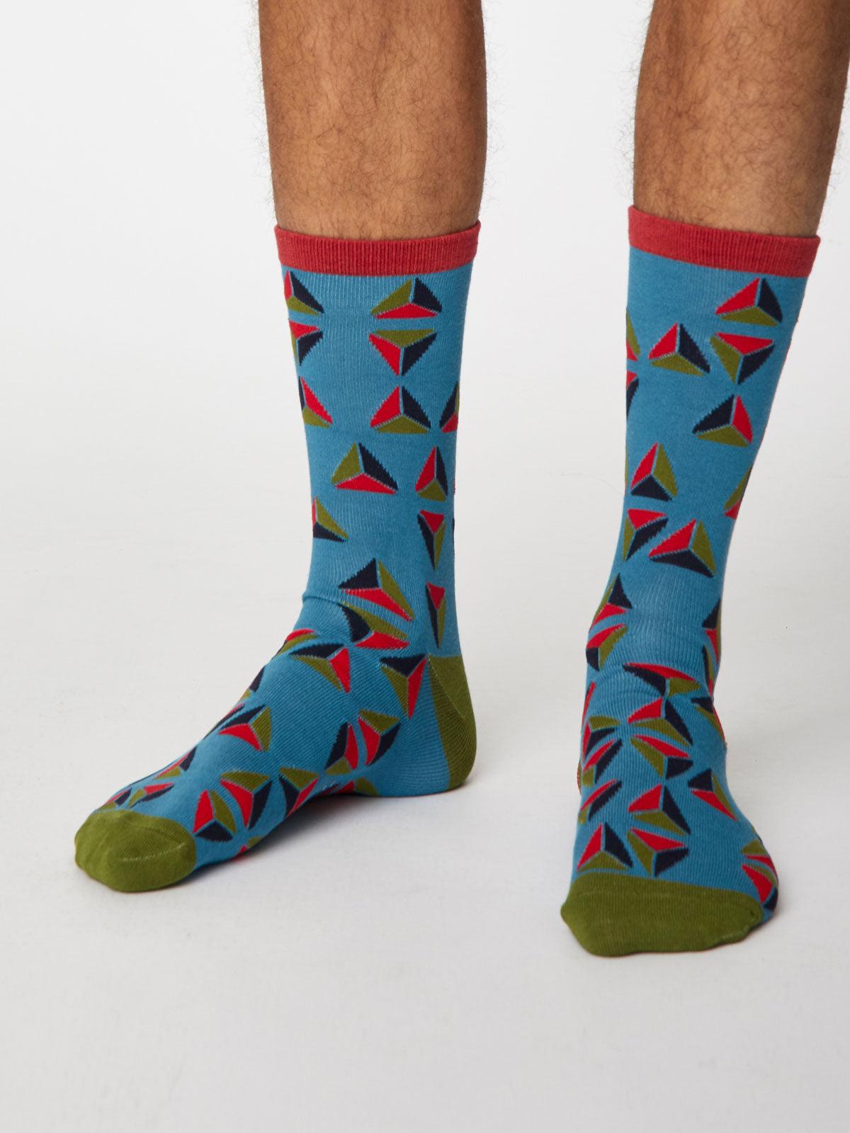 Geometrico Socks - Dusty Blue - Thought Clothing UK