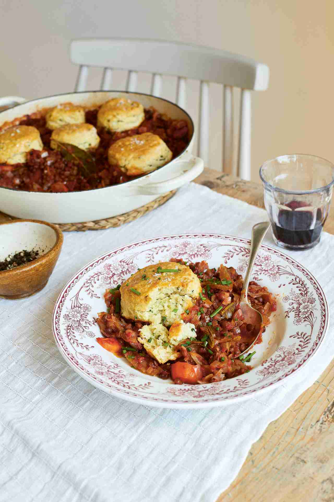 Hearty Cobbler with Chive Dumplings