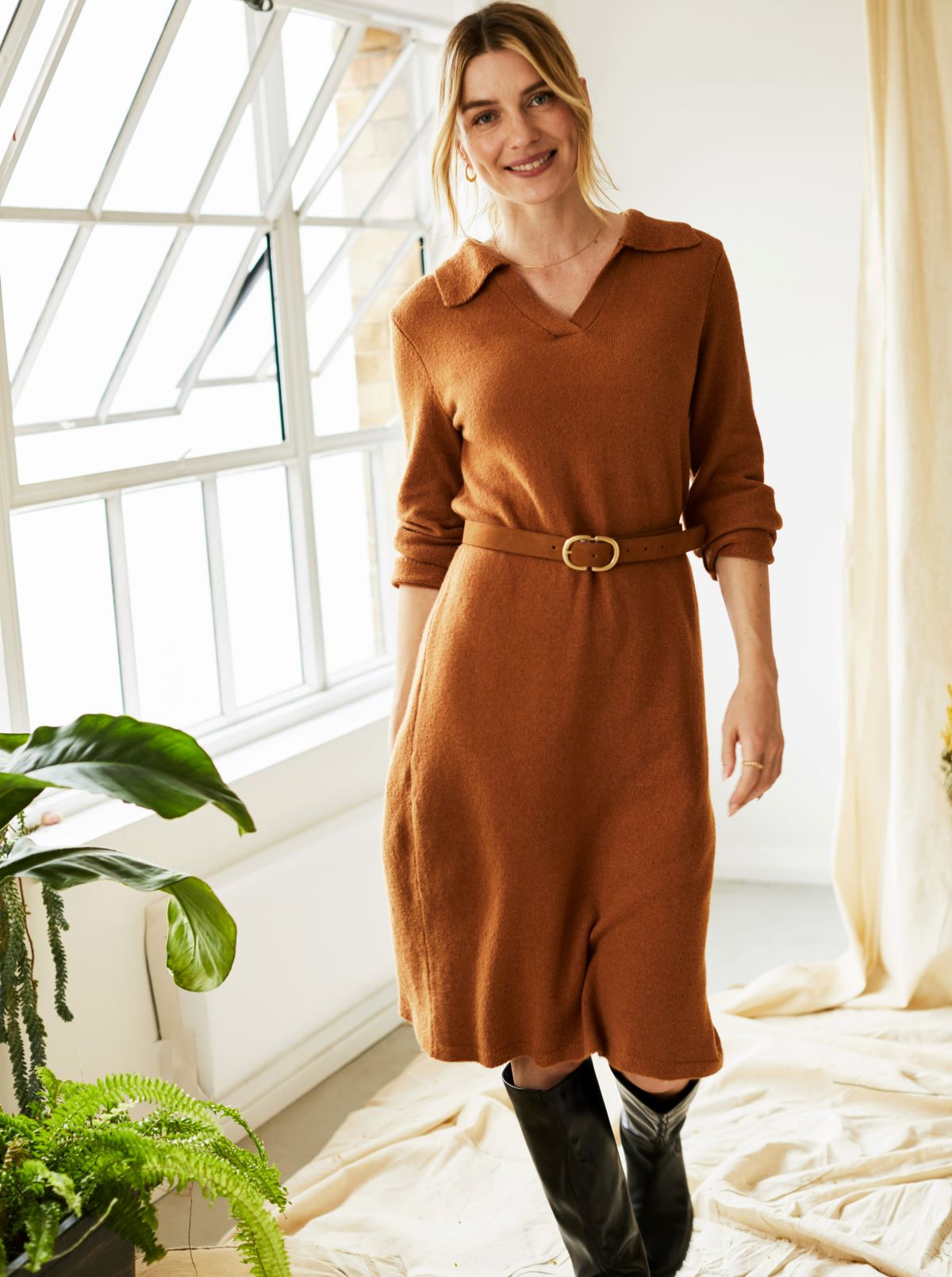 Corinia Organic Cotton Knitted Shift Dress - Muscovado Brown