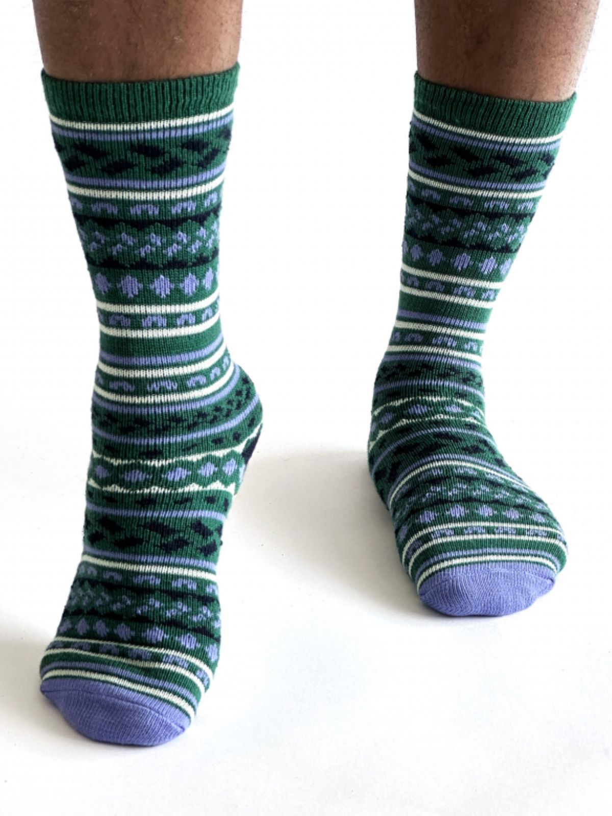 Erskine Fair isle Wool Socks - Dark Green