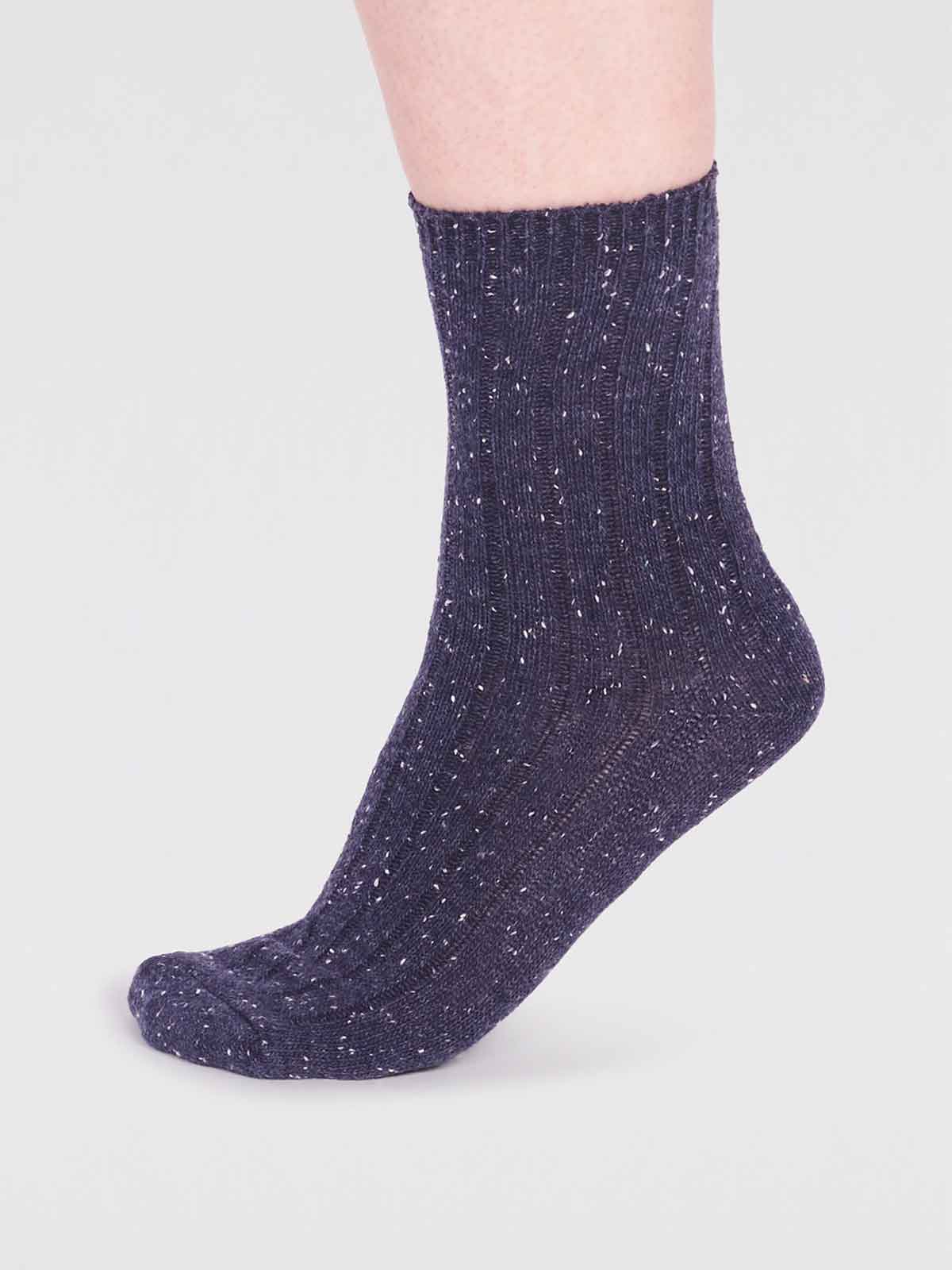 Ryleigh Ribbed Wool Blend Fleck Socks - Navy