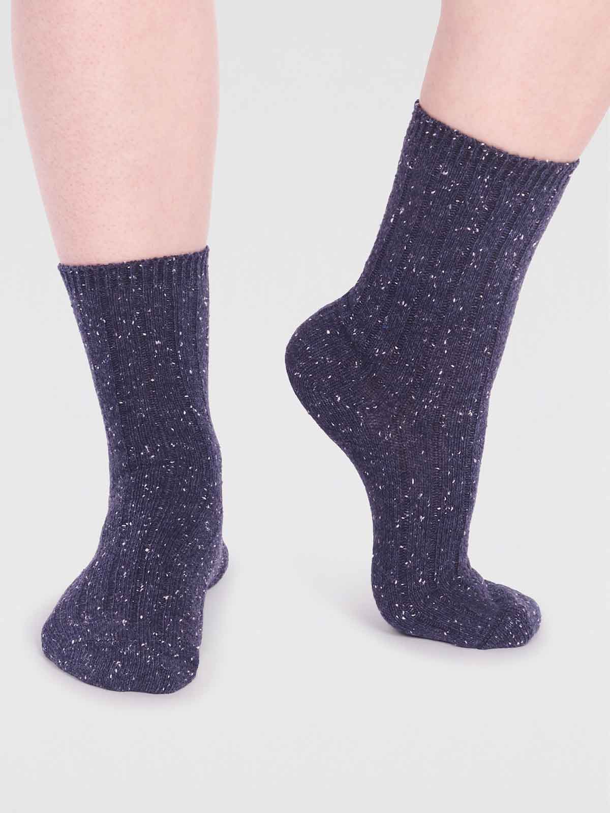 Ryleigh Ribbed Wool Blend Fleck Socks - Navy