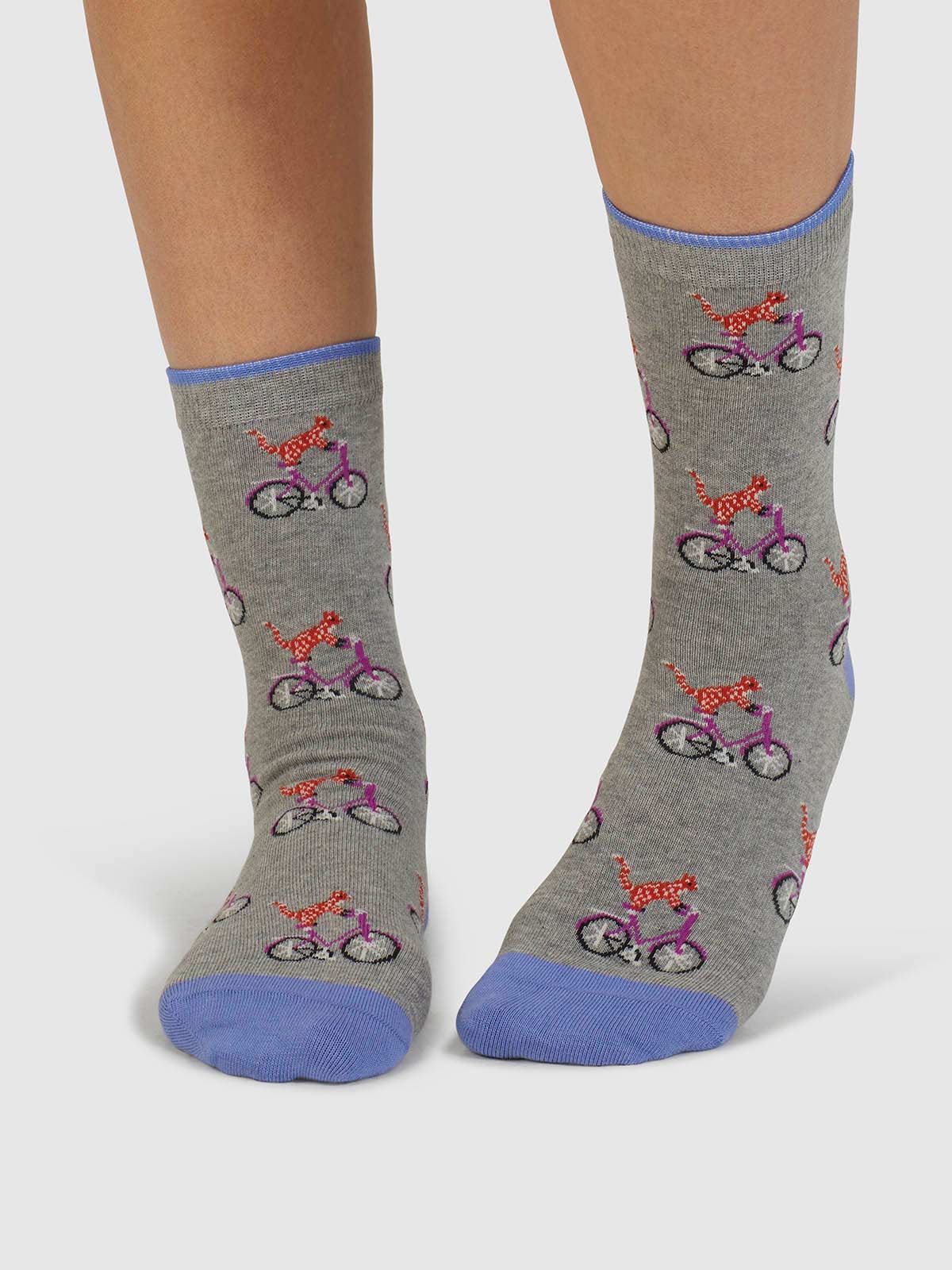 Dilloyn Cat And Bike Organic Cotton Socks - Mid Grey Marle