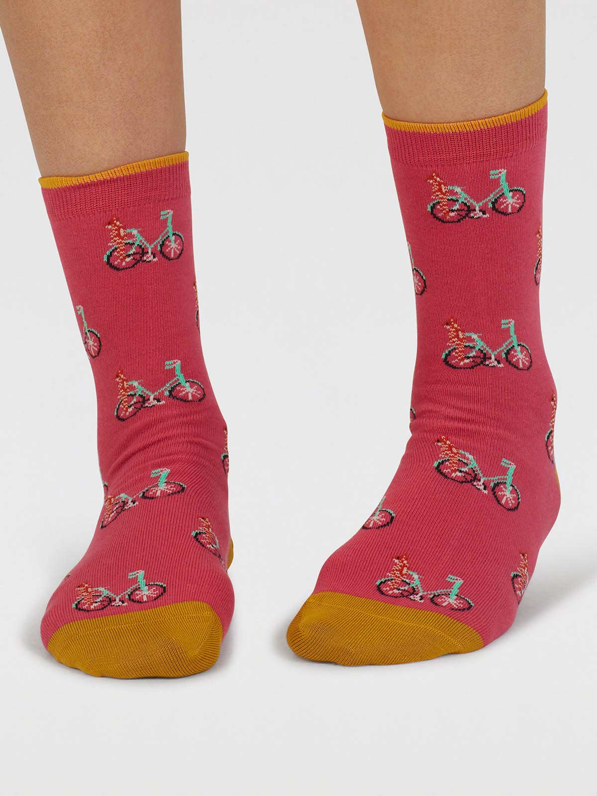 Dilloyn Cat And Bike Organic Cotton Socks - Radish Pink