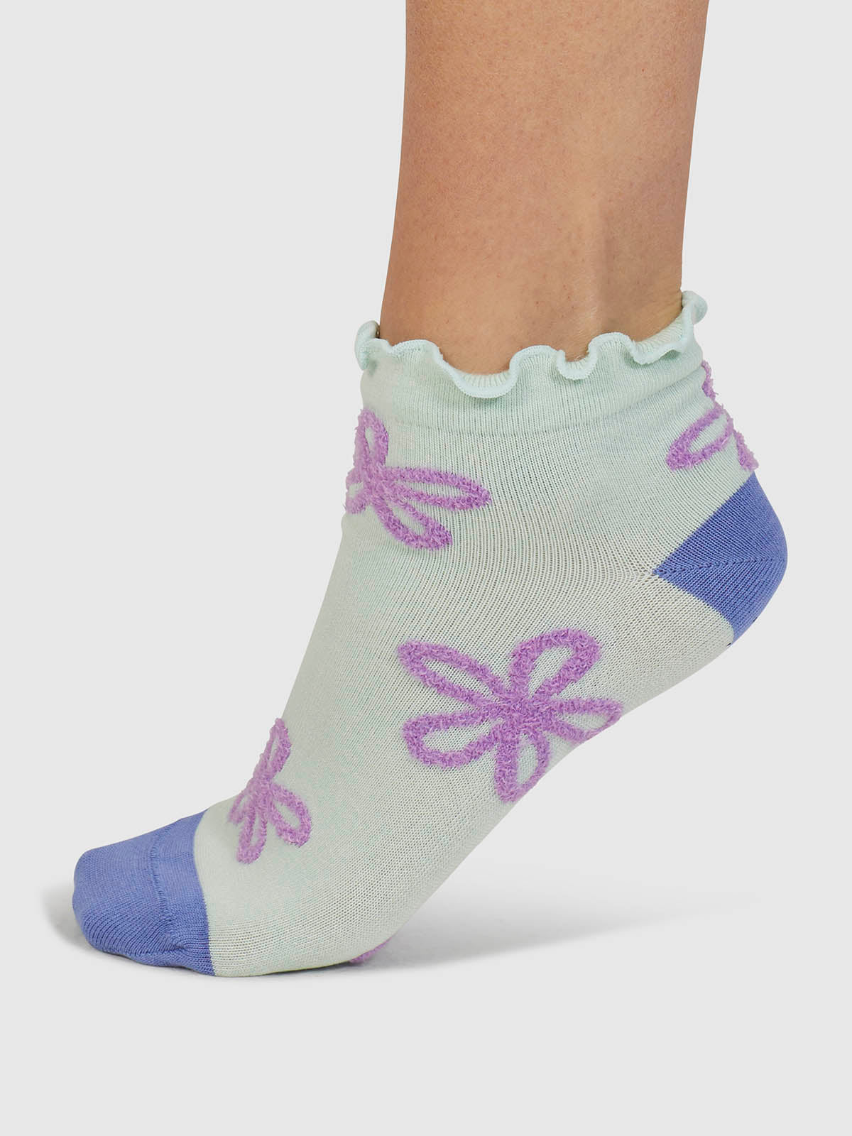 Daisee Textured Flower Bamboo Ankle Socks - Spearmint Green