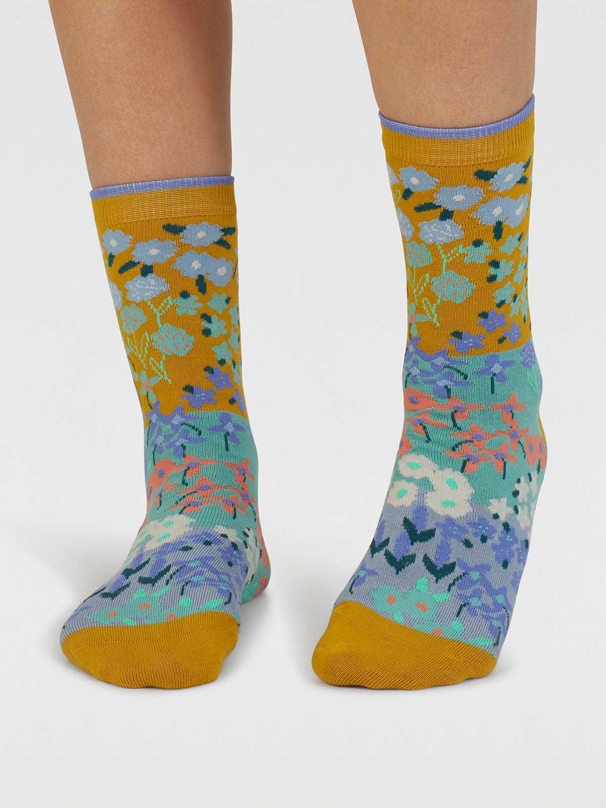 Marguerite Floral Organic Cotton Socks - Cumin Yellow