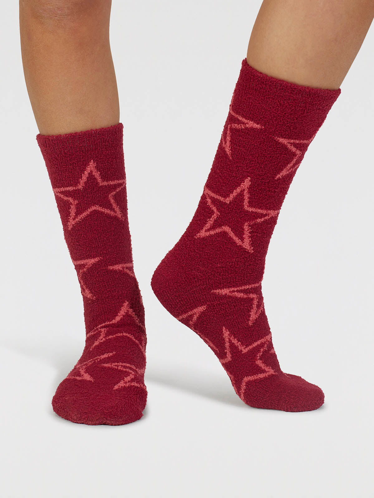 Marjorie Fluffy Slipper Socks - Elderberry Red