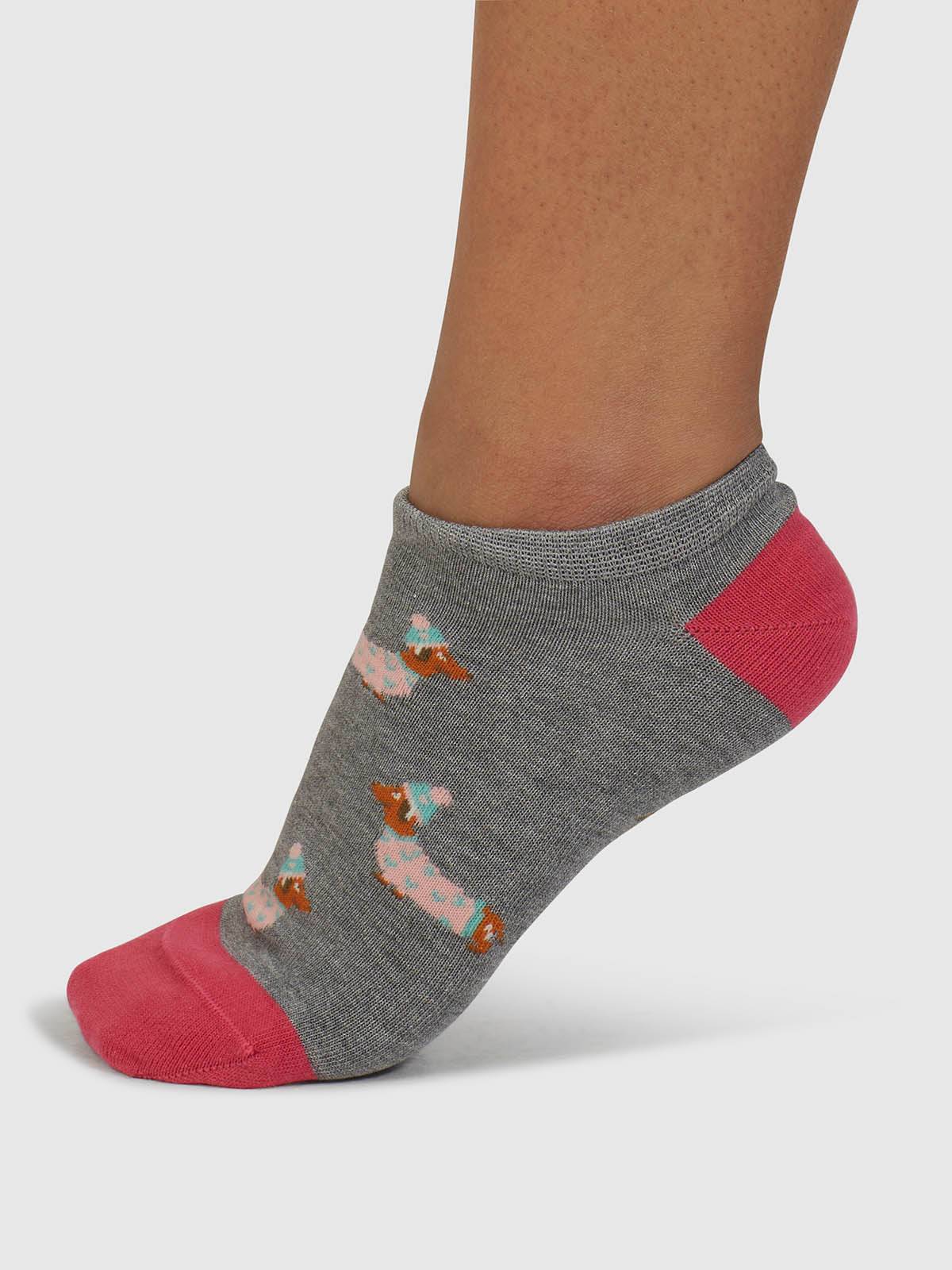 Freda Dachshund Organic Cotton Trainer Socks - Mid Grey Marle