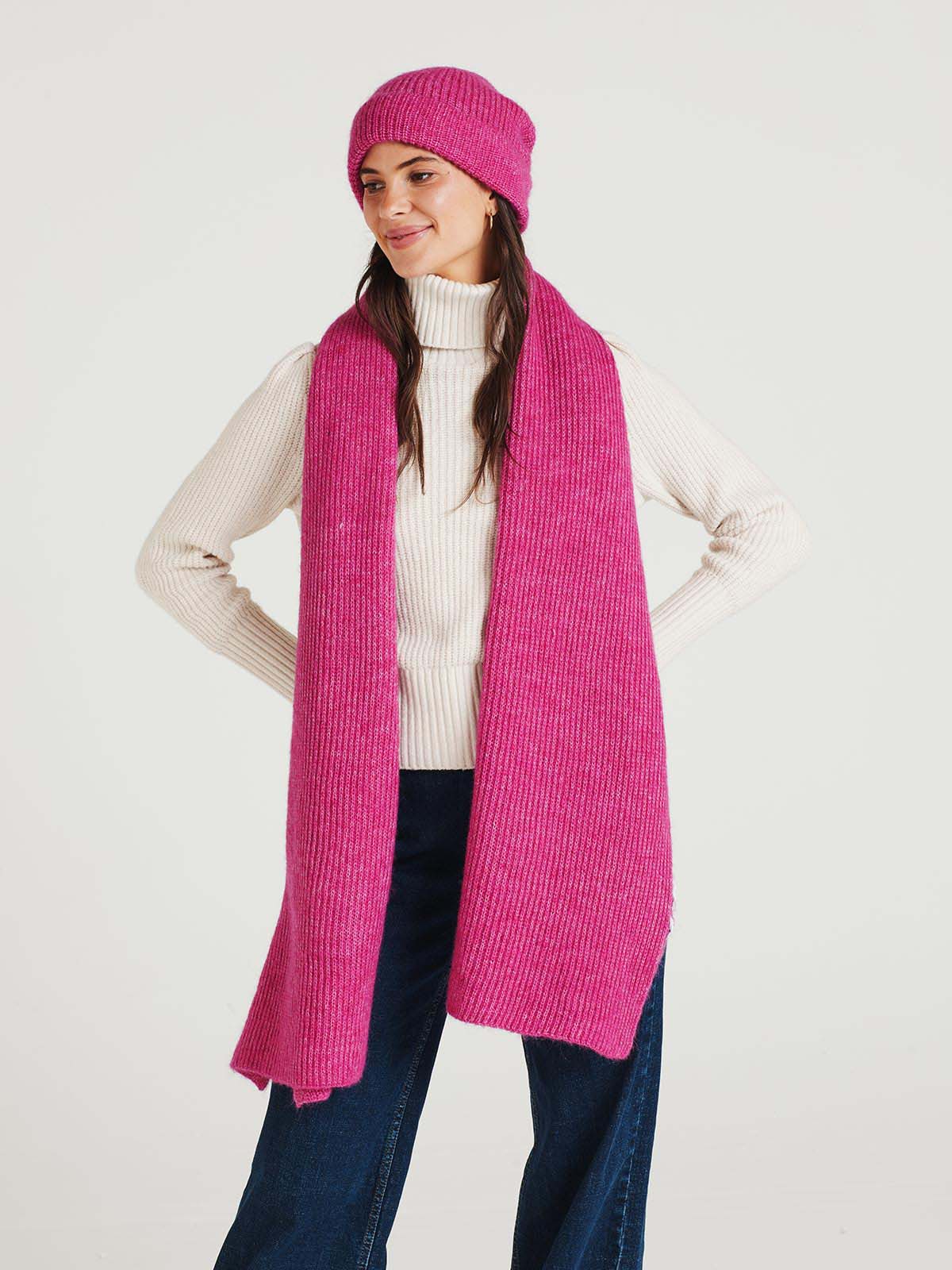 Keily Mercerised Wool Knitted Beanie - Magenta Pink
