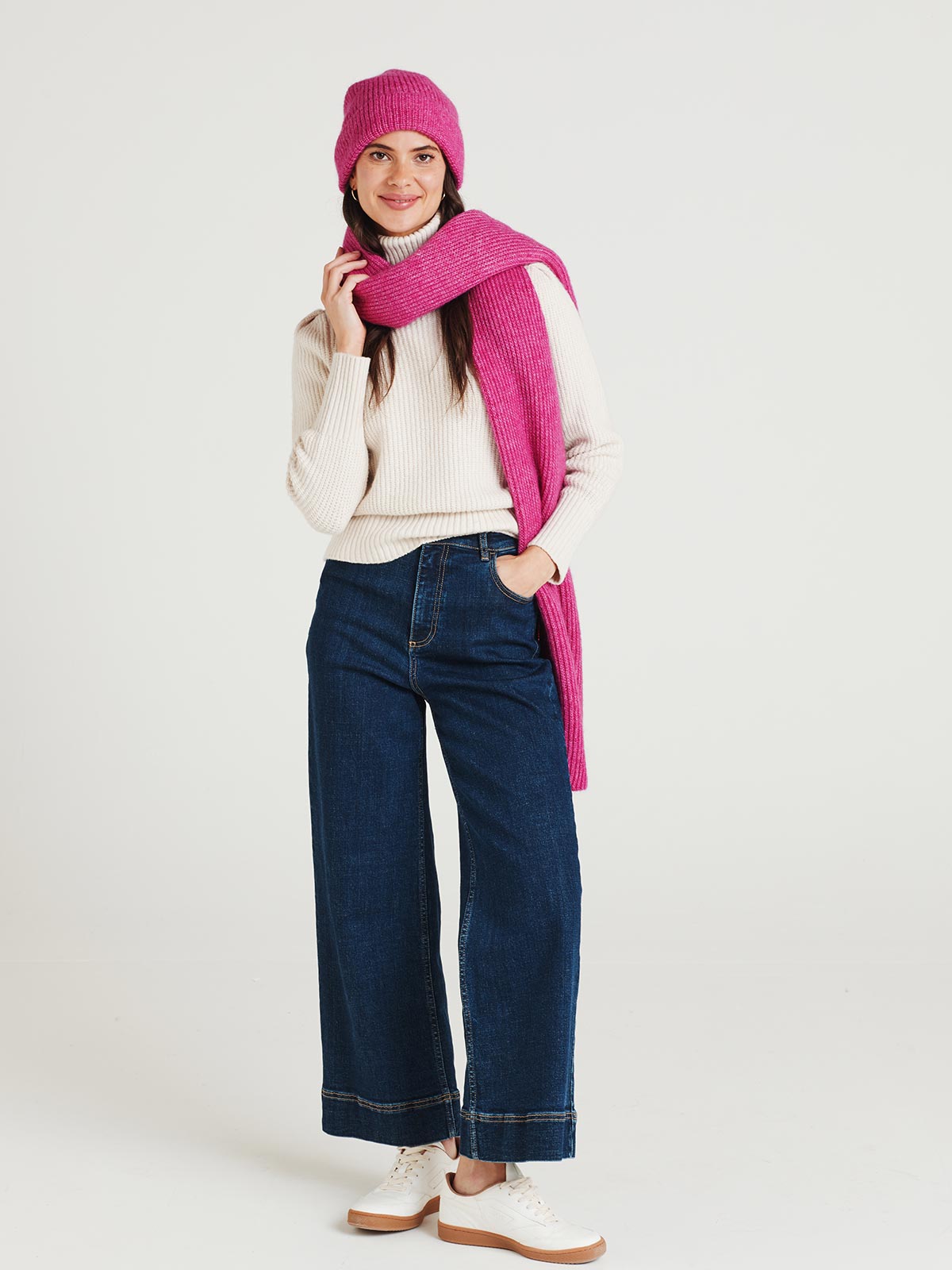 Keily Mercerised Wool Knitted Scarf - Magenta Pink