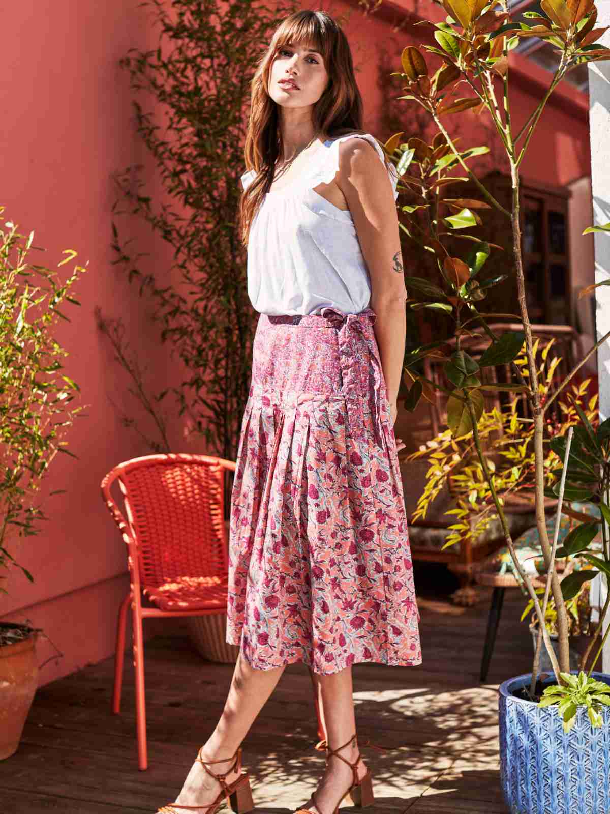 Zenaida Organic Cotton Poplin Skirt - Sunset Orange