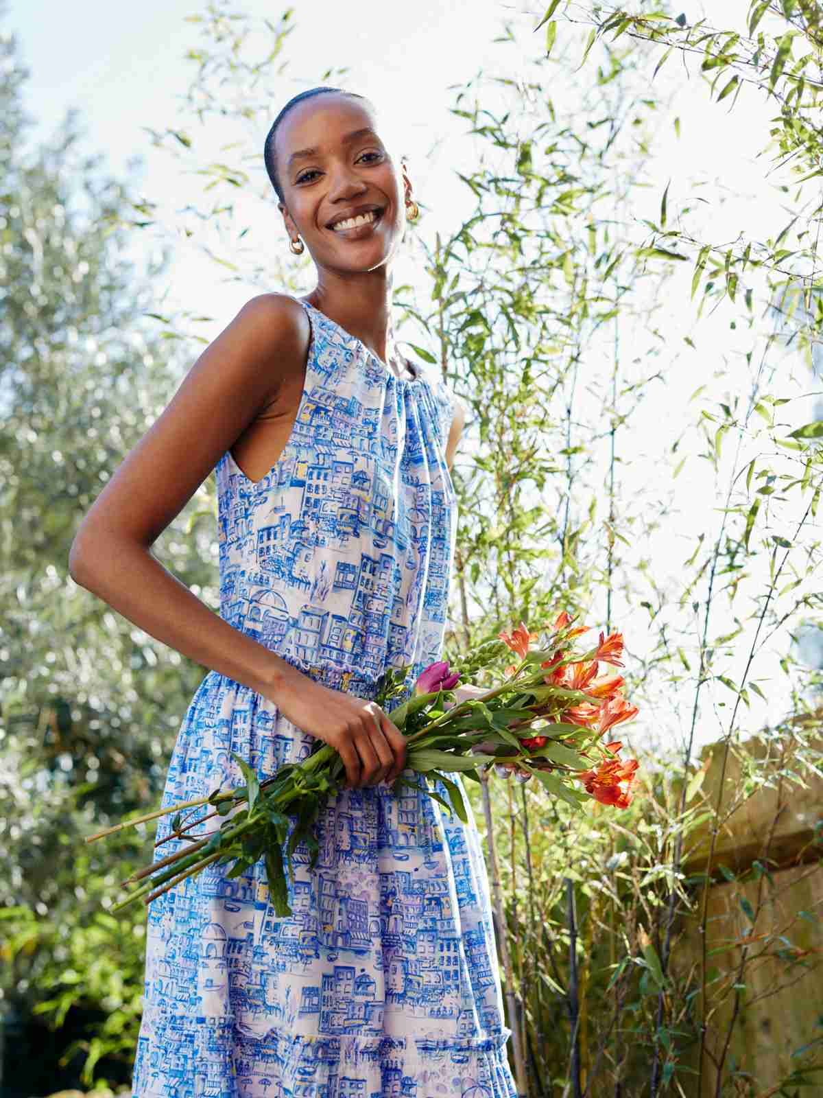 Imogen Organic Cotton Toile de Jouy Dress Azure Blue