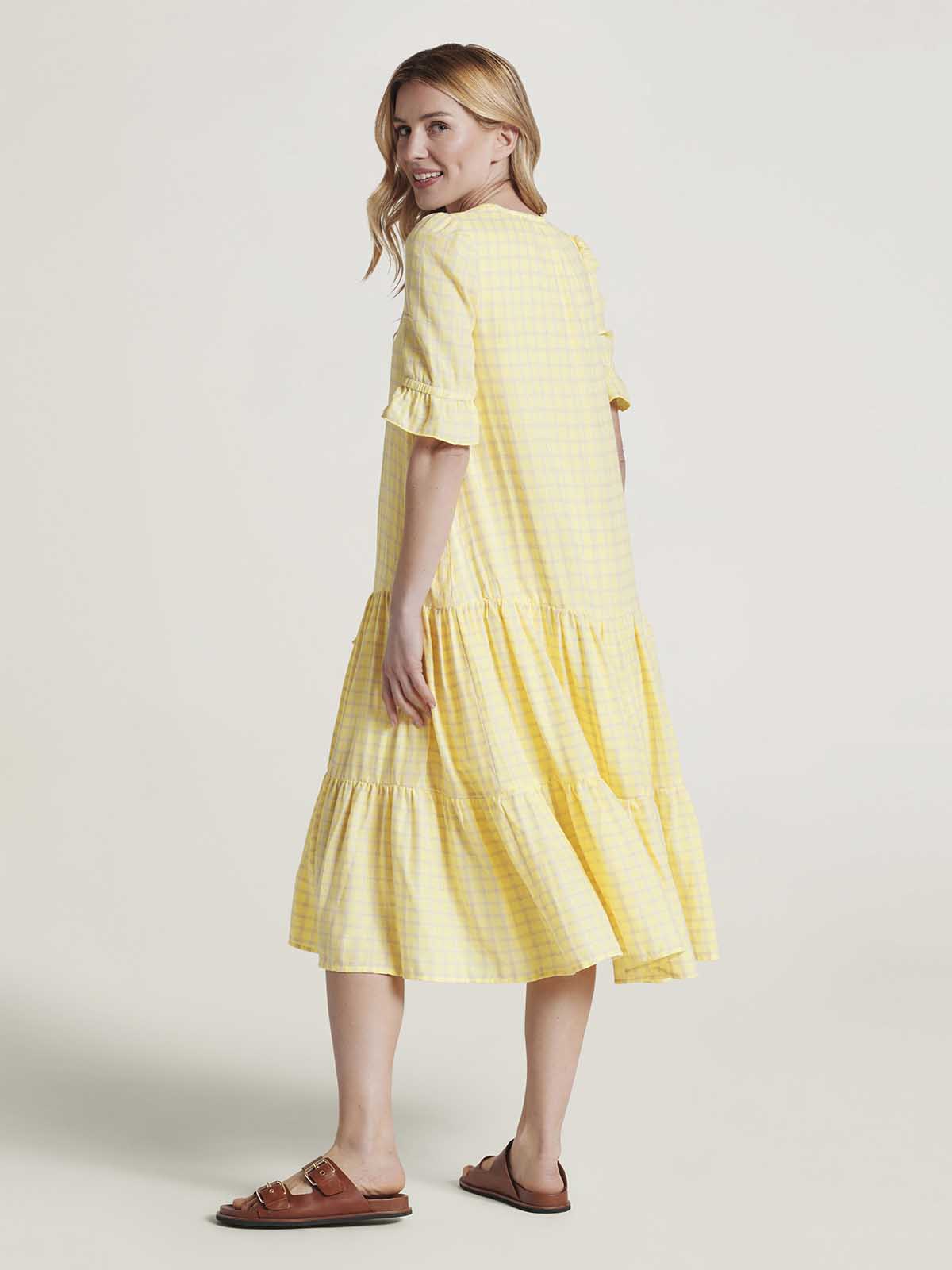 Nola Hemp Yarn Dye Check Trapeze Dress - Yellow