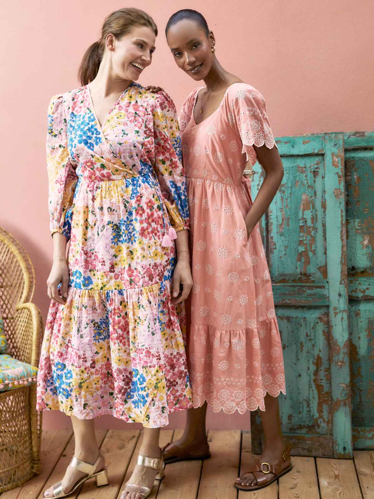 Yara Organic Cotton Floral Dobby Midi Dress - Multi