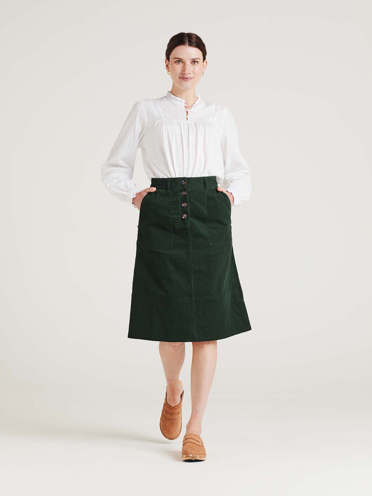 Milou Organic Cotton Corduroy Midi Skirt - Forest Green