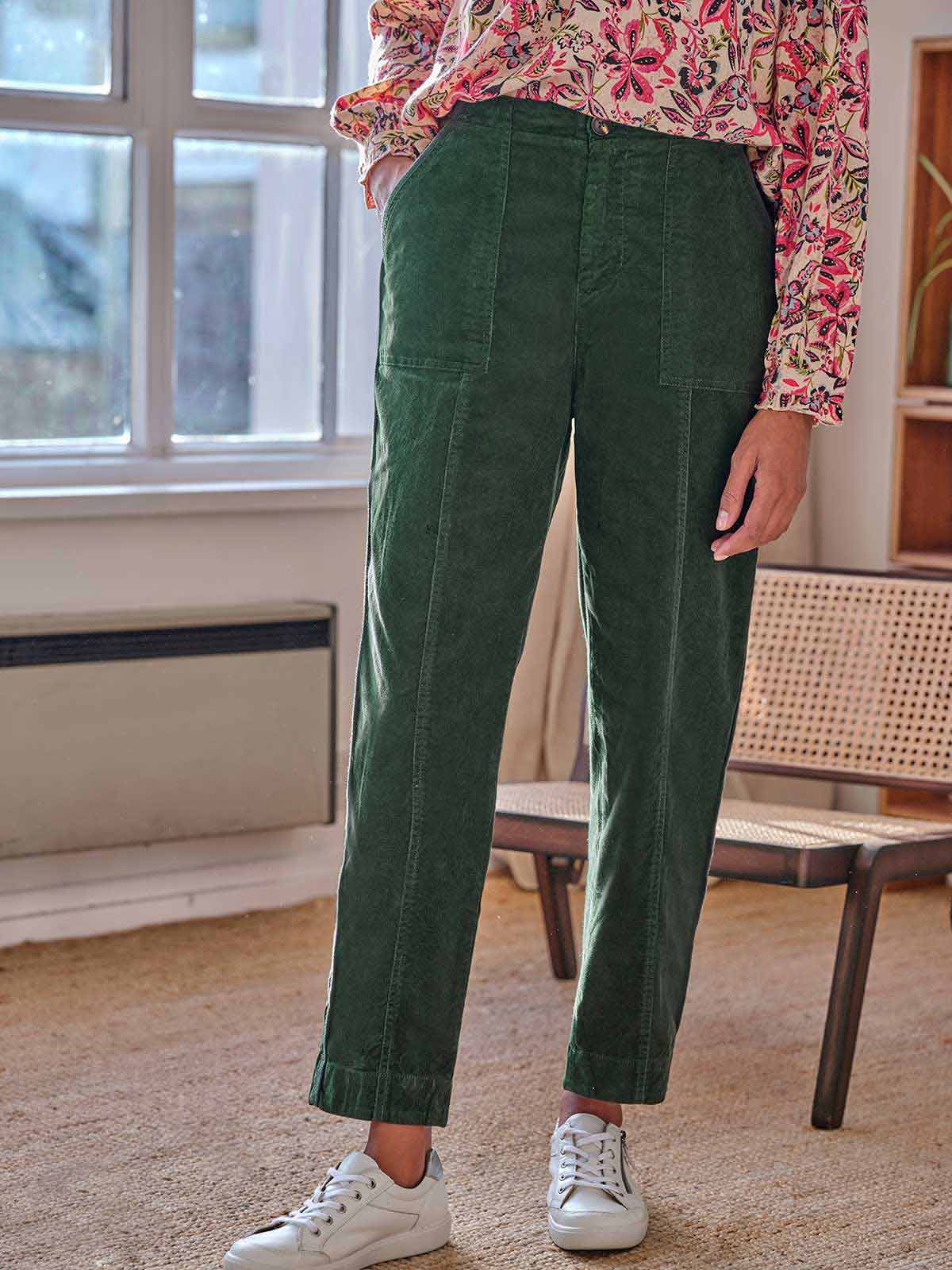 Milou Organic Cotton Corduroy Trousers - Forest Green