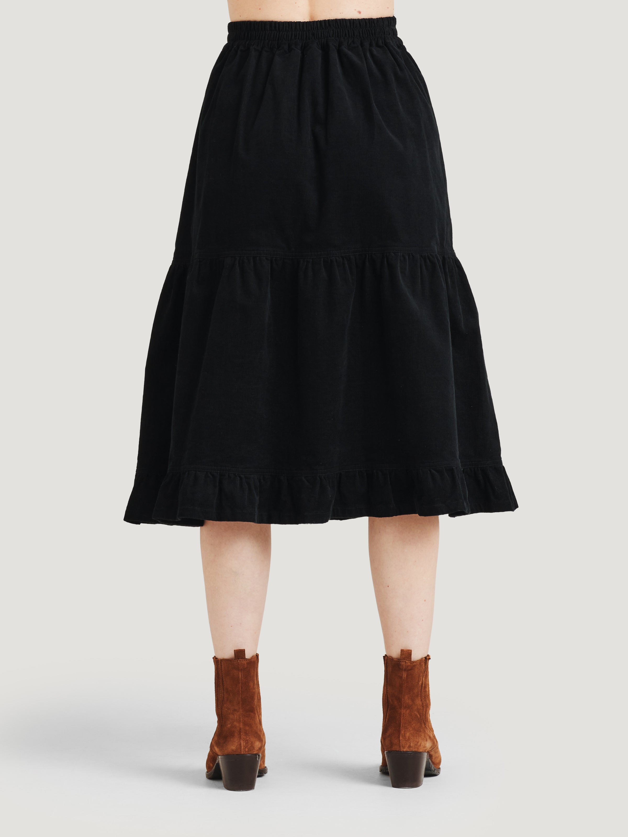 Milou Organic Cotton Corduroy Tiered Midi Skirt - Black