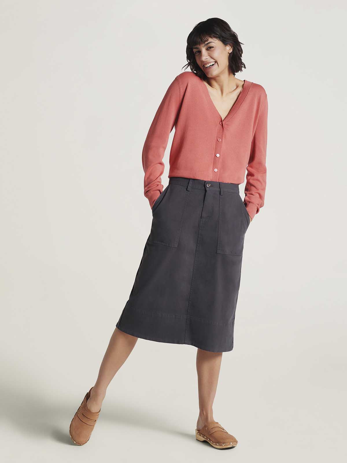 Lilivere Garment Dyed Organic Cotton Midi Skirt - Slate Grey