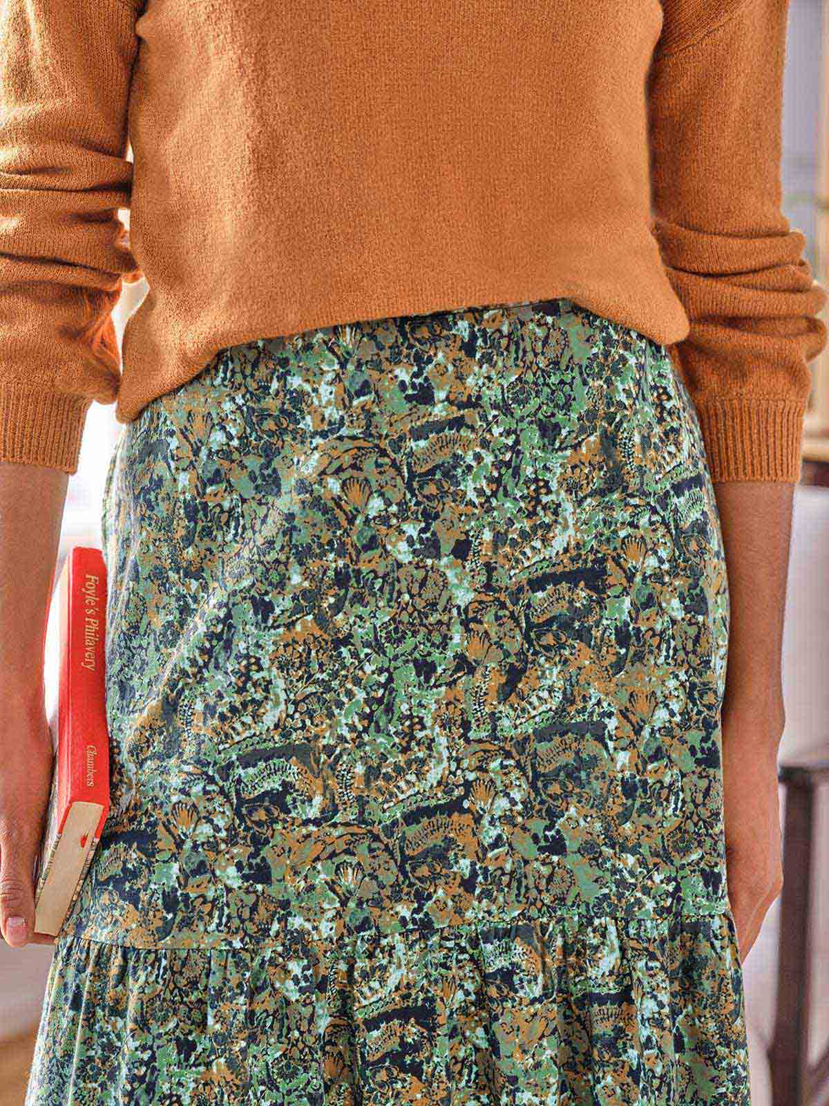 Erin Organic Cotton Jersey Tiered Midi Skirt - Forest Green