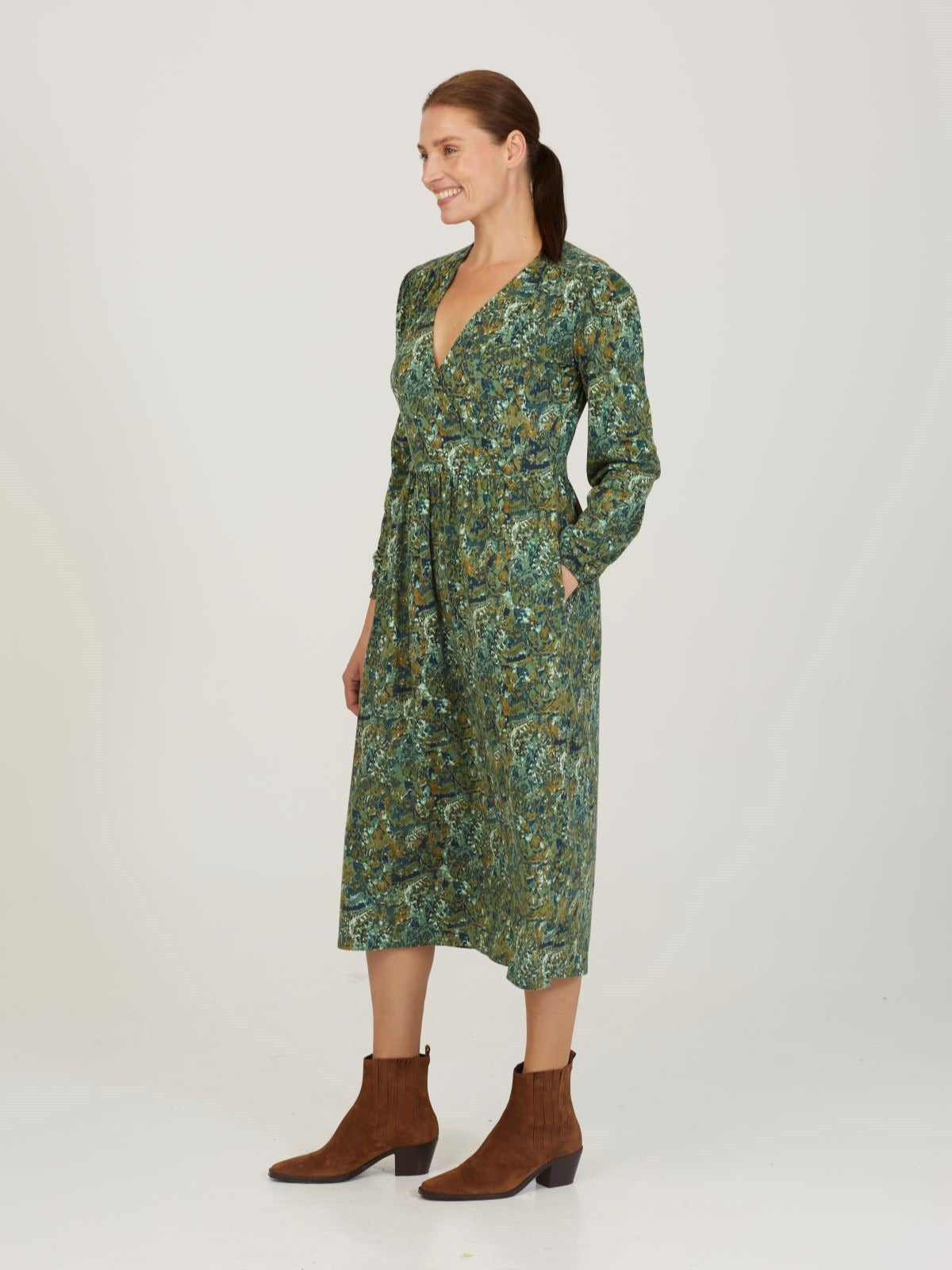 Erin Organic Cotton Jersey Wrap Dress - Forest Green