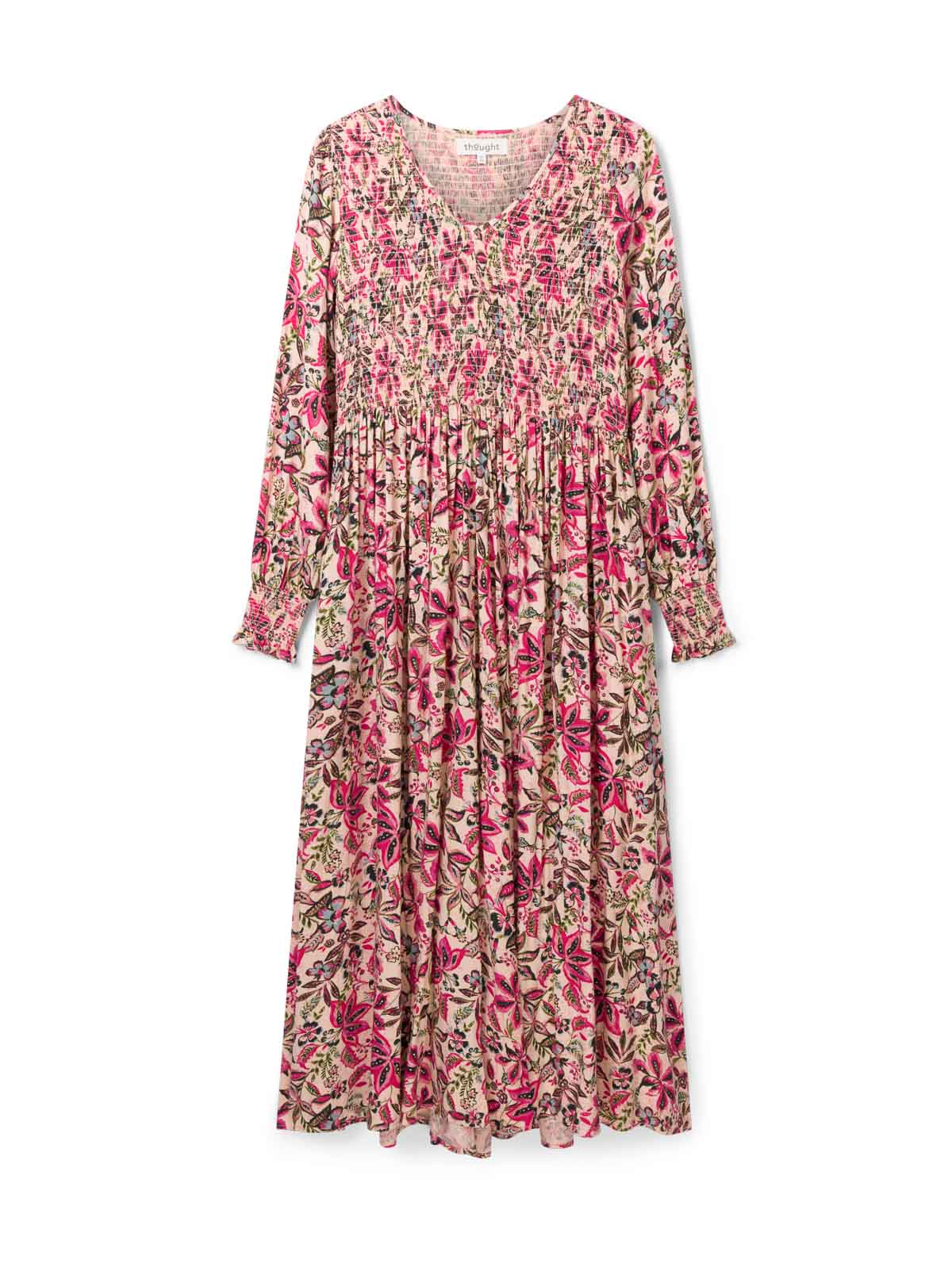 Faye Lenzing™ Ecovero™ Dobby Shirred Midi Dress  - Faded Rose Pink