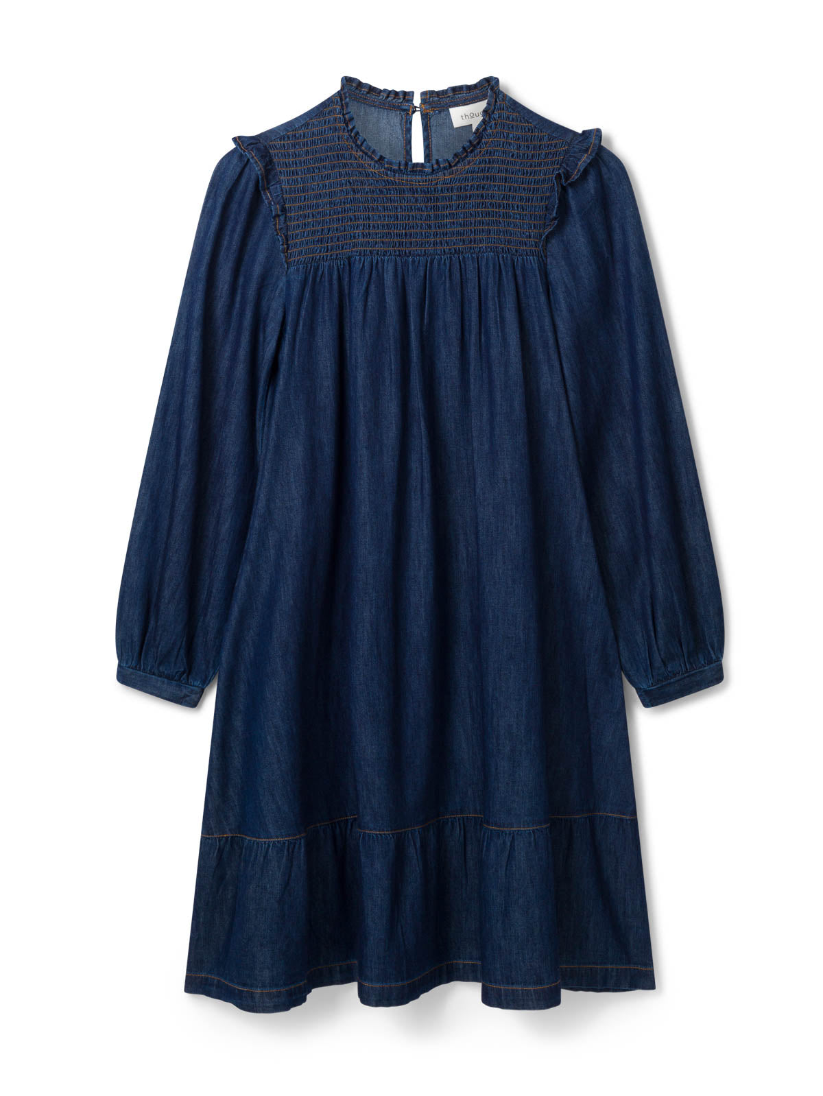 Asterope Organic Cotton Chambray Smock Dress - Dark Indigo Blue
