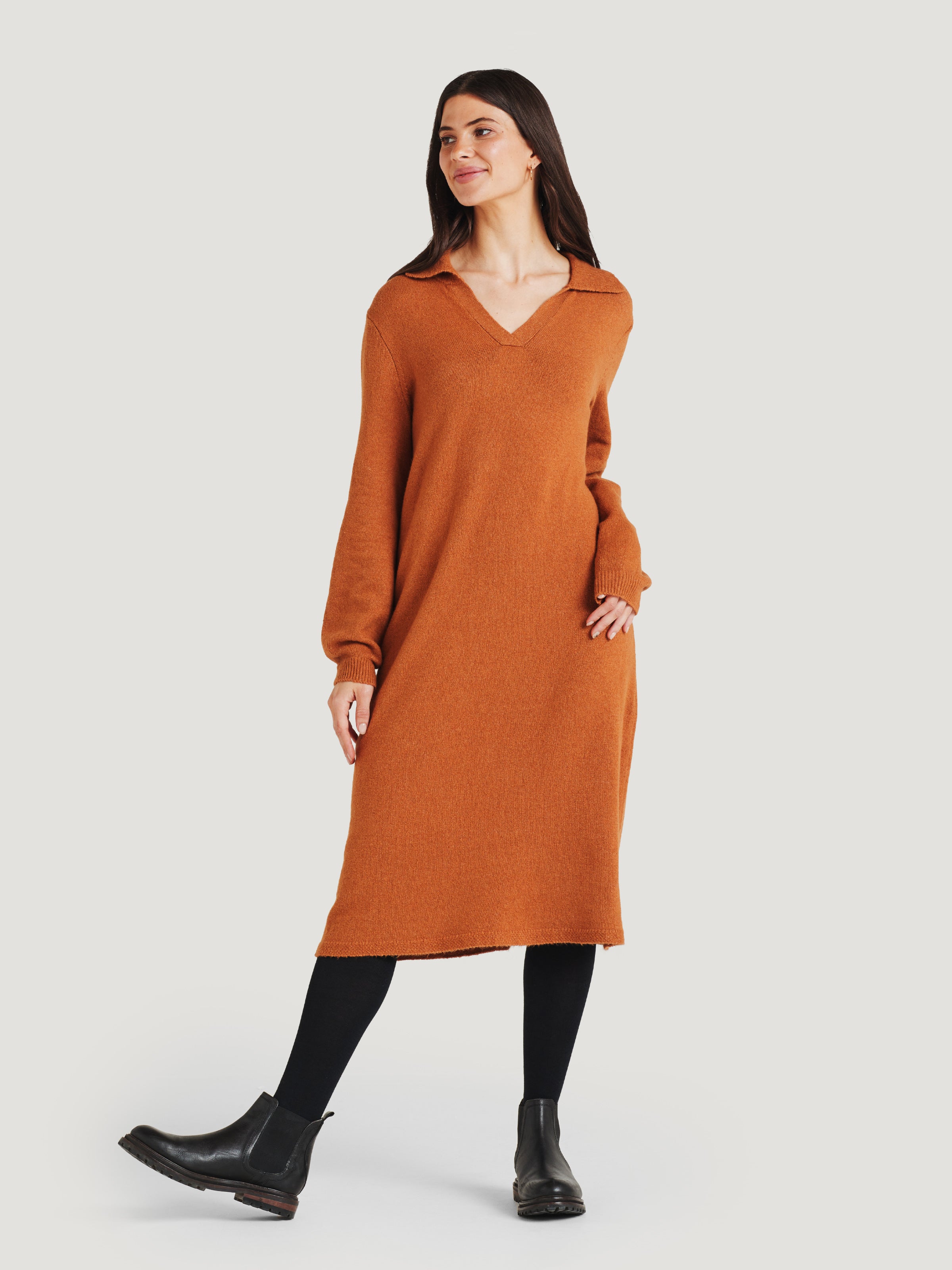Corinia Organic Cotton Knitted Shift Dress - Muscovado Brown
