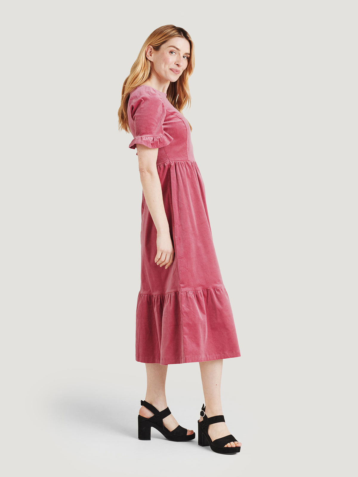 Alleegra Organic Cotton Velvet Midi Dress - Vintage Rose Pink